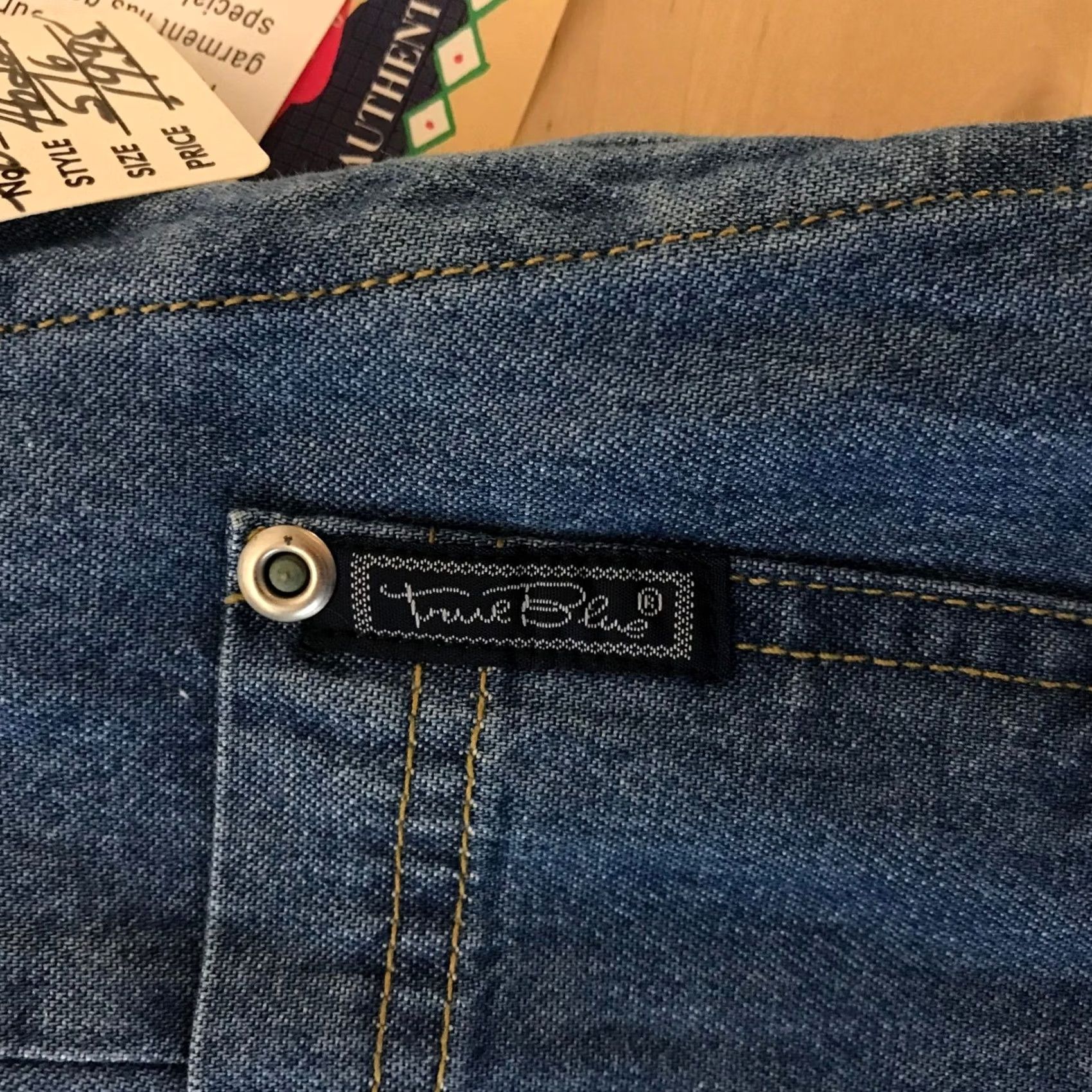 Denime VINTAGE True Blue Denim Skirt Tie Waist A-Line Short Women 5/6 Blue Cotton Pockets Slit Tan? (Note: There is an error) Size 27" / US 4 / IT 40 - 7 Thumbnail