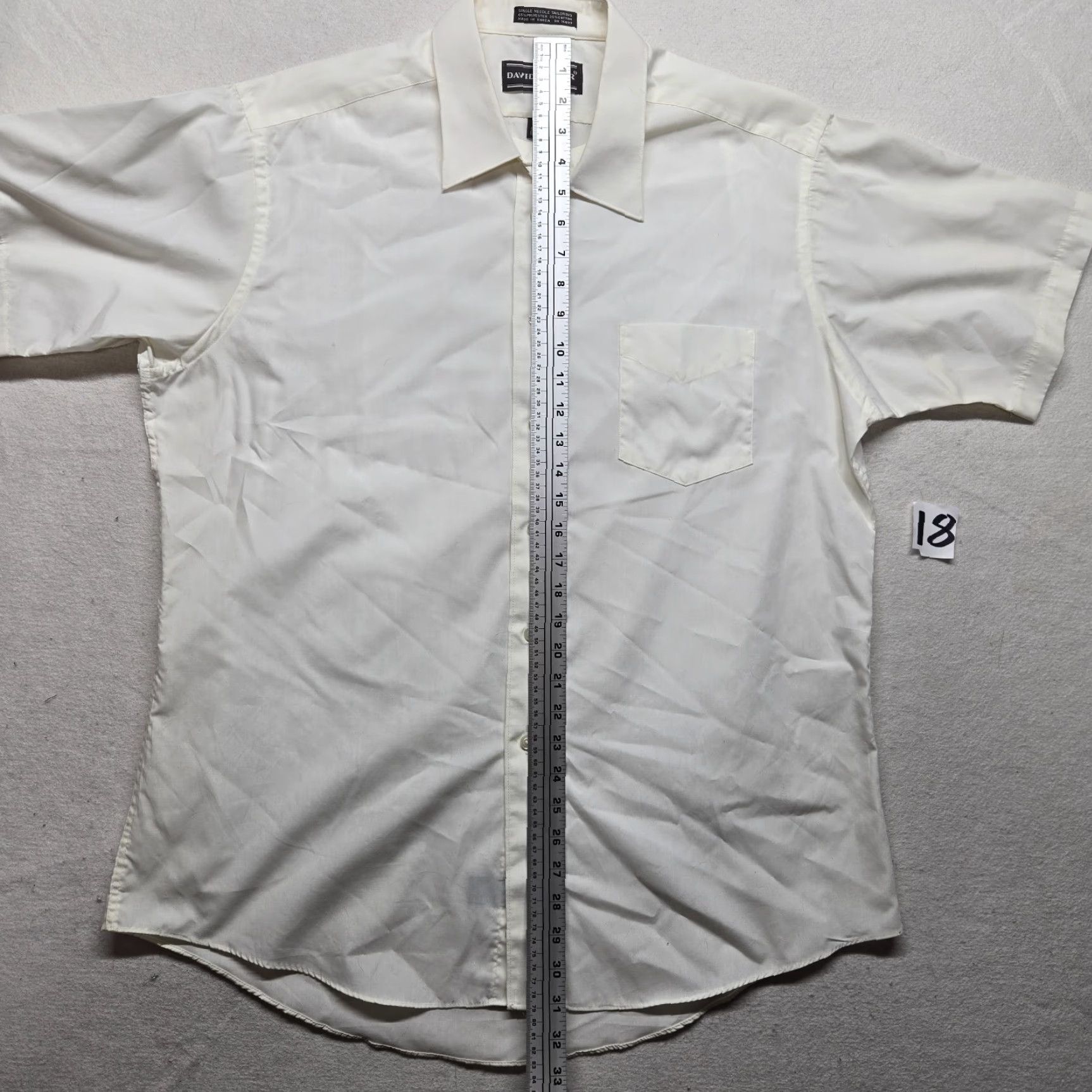 Vintage David Taylor Shirt Dress Shirt Men's 17 White Short Sleeve Button Up Collared Solid Vintage No Size 46R - 6 Thumbnail