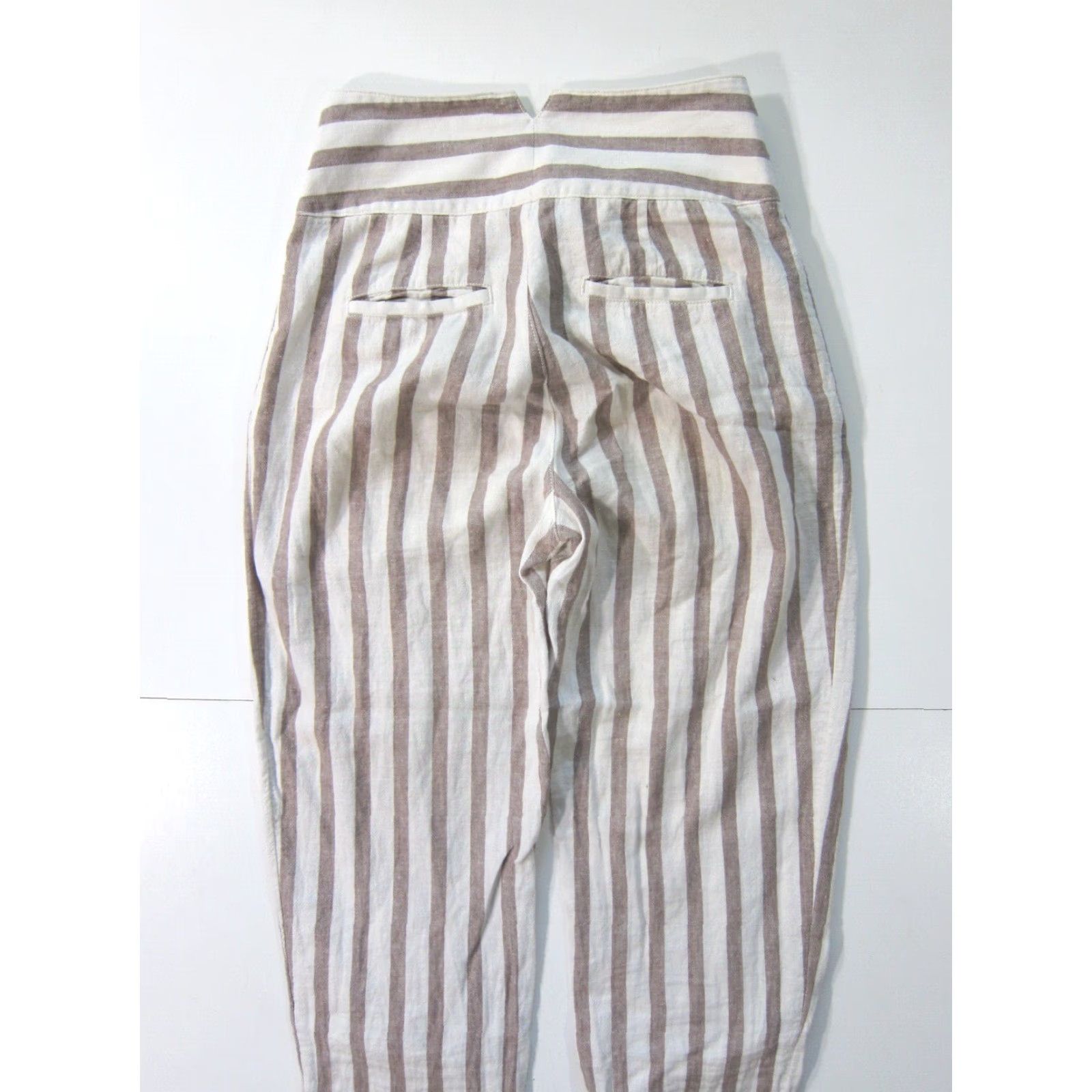 Anthropologie By Anthropologie Linen Cotton White Brown Stripe High Rise Pocket Chino Pant 0 Size 25" / US 0 / IT 36 - 6 Thumbnail
