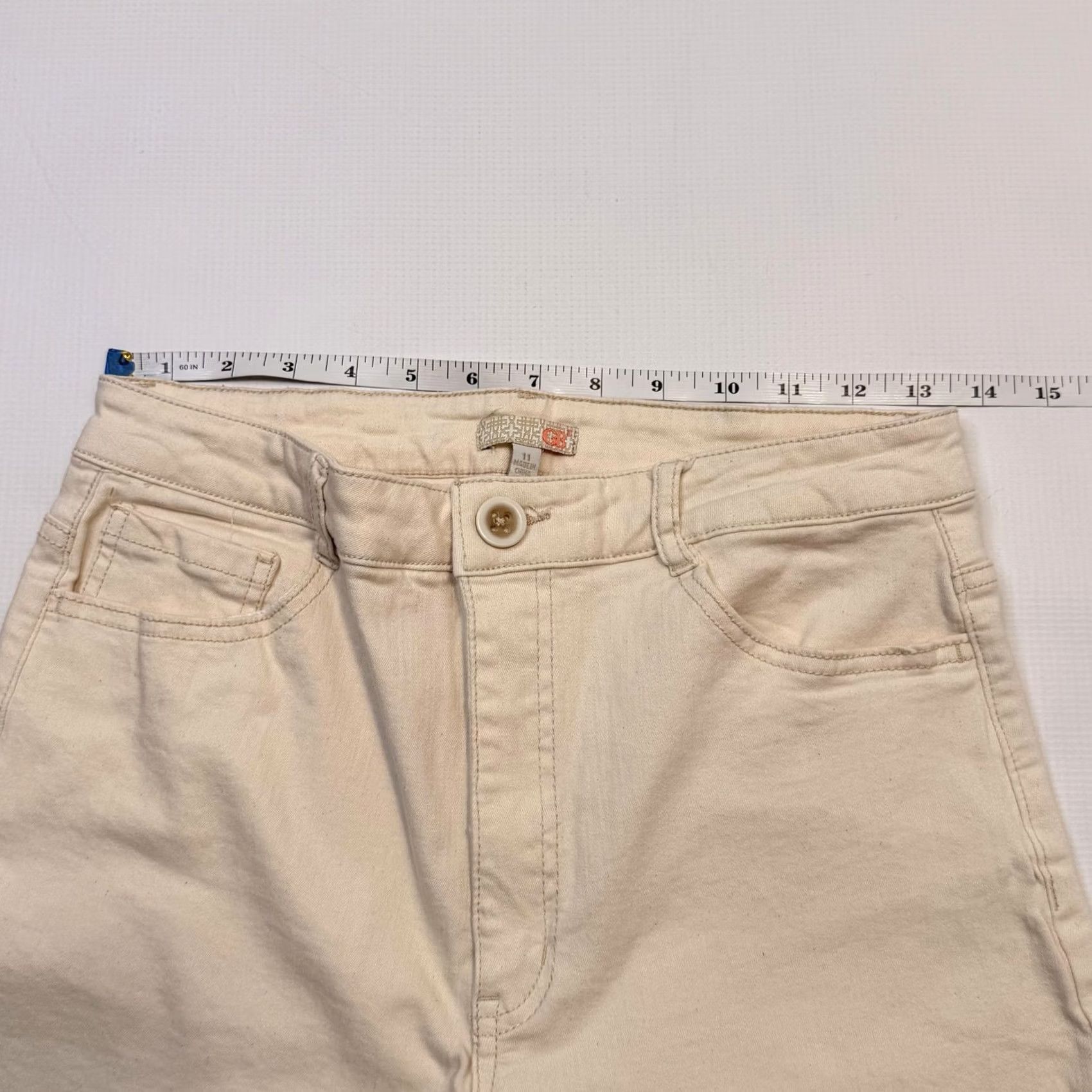 Vintage GB Jeans Juniors Cropped Wide Leg High Rise Raw Hem Denim Jeans 11 Beige XS? Size 32" / US 10 / IT 46 - 6 Thumbnail