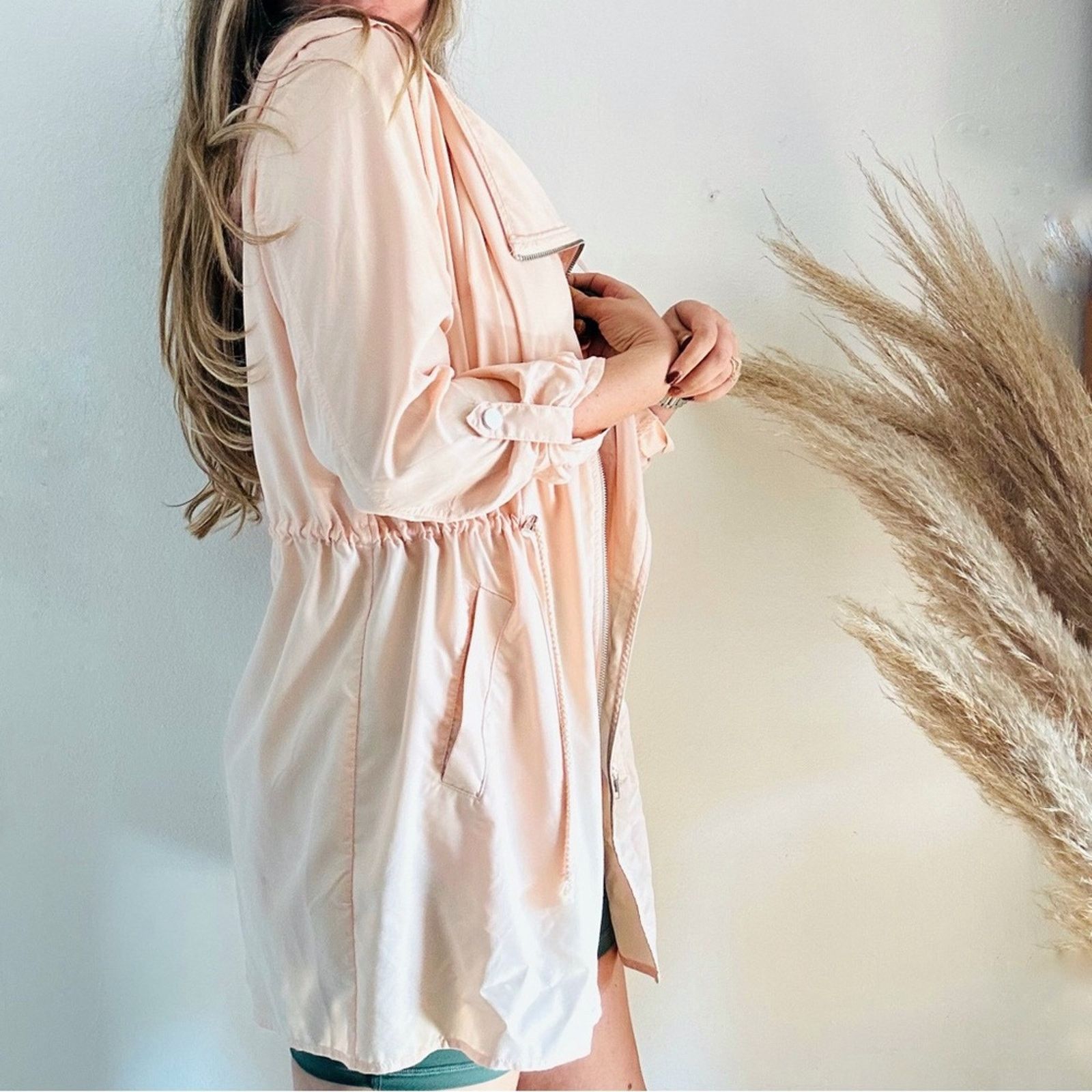 Forever 21 FOREVER 21 Peach Pink Zipper Light Anorak Trench Coat Jacket Size L / US 10 / IT 46 - 4 Thumbnail