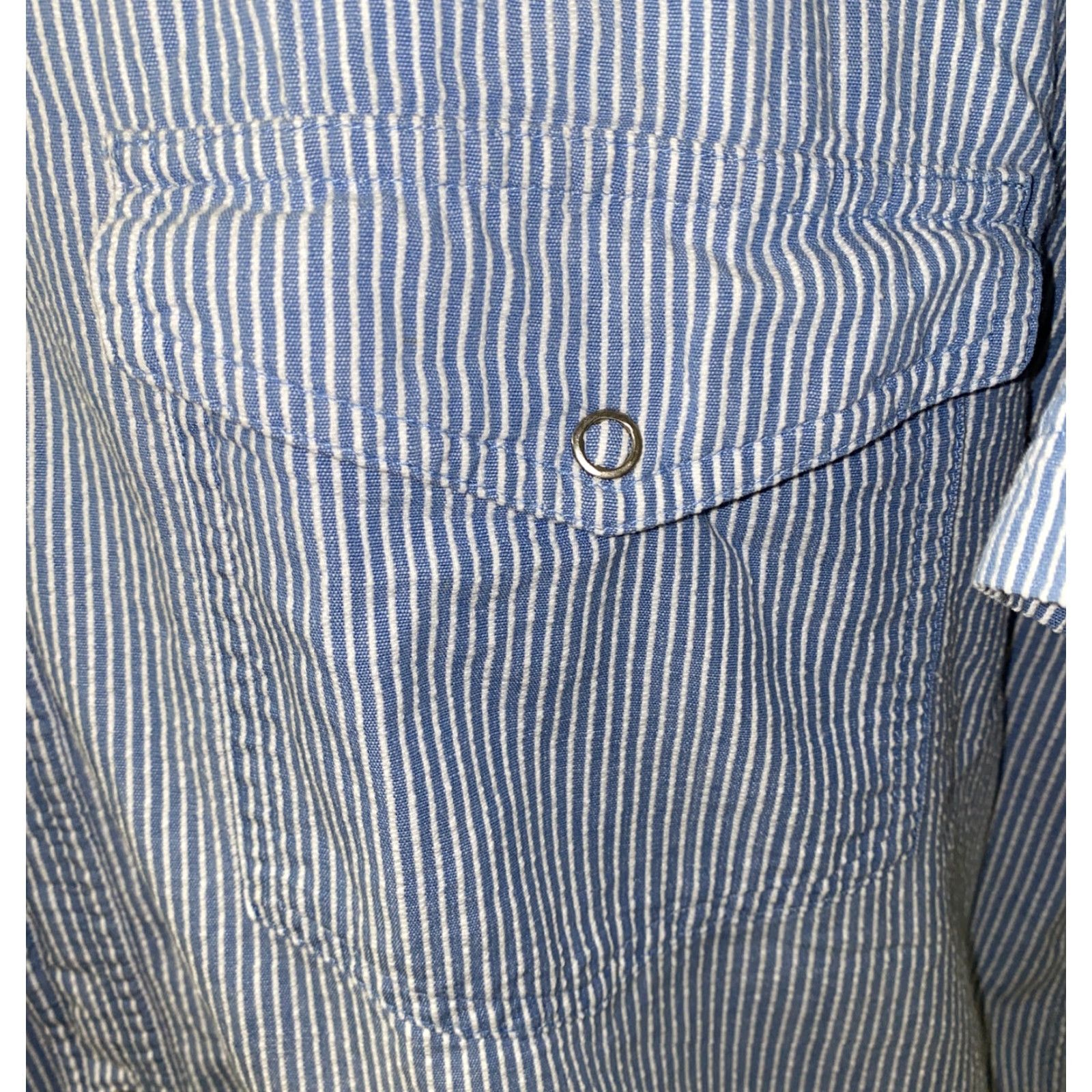 Vintage Western Plains Mens Shirt Blue Striped Snap Button Short Sleeve Size L Size US L / EU 52-54 / 3 - 4 Thumbnail