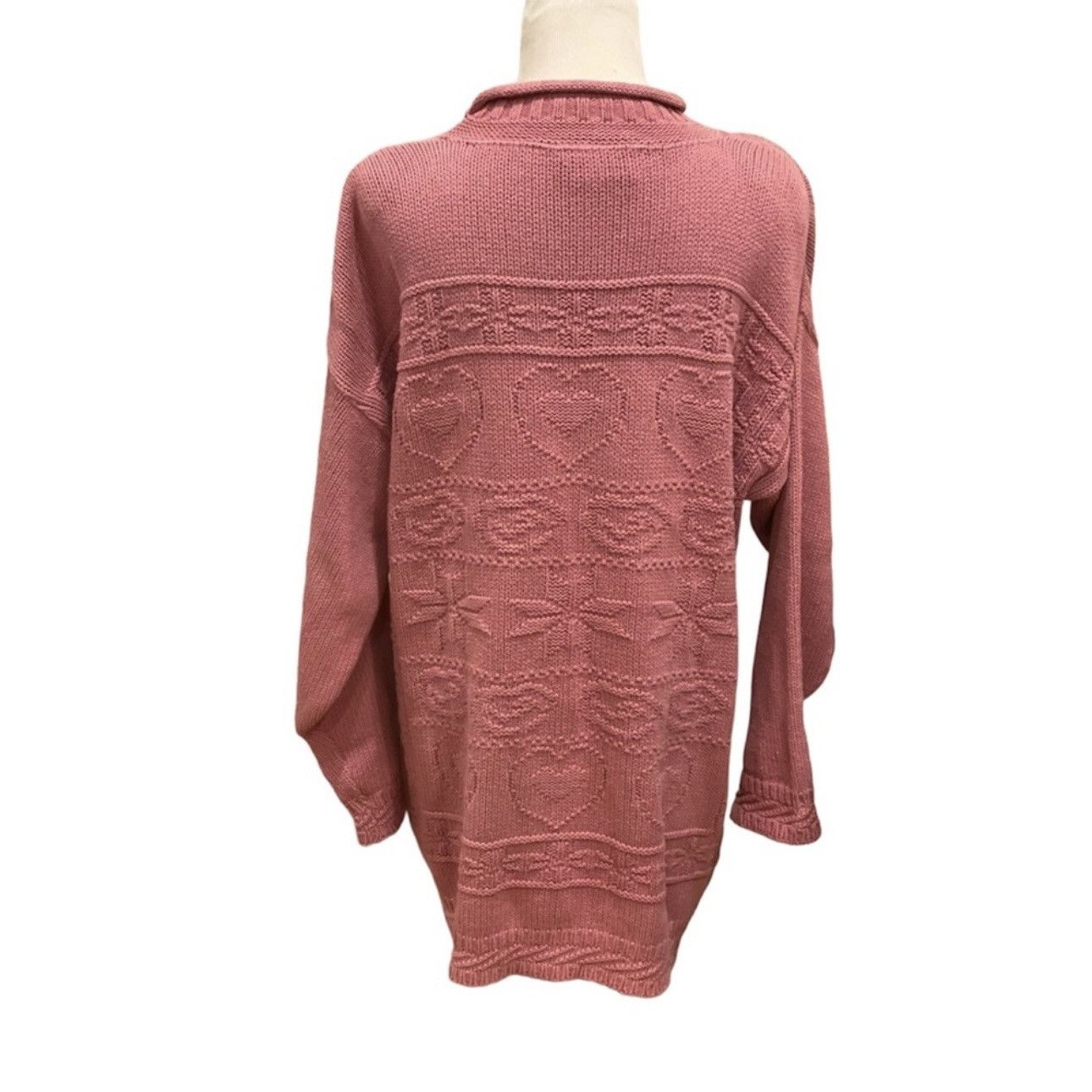 Vintage Vintage 90s Oversized Sweater Pink Hearts L Roll Neck Size L / US 10 / IT 46 - 3 Thumbnail