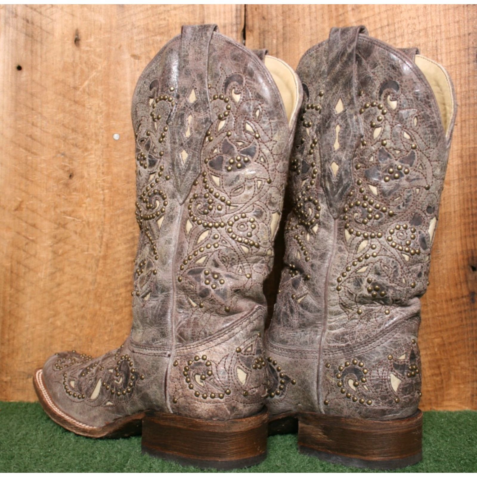 Vintage CORRAL 'Jessica' Brown Studded Inlay Leather Western Boots Sz. 6.5 M Women Cowgirl Boots Size US 7 / IT 37 - 4 Thumbnail