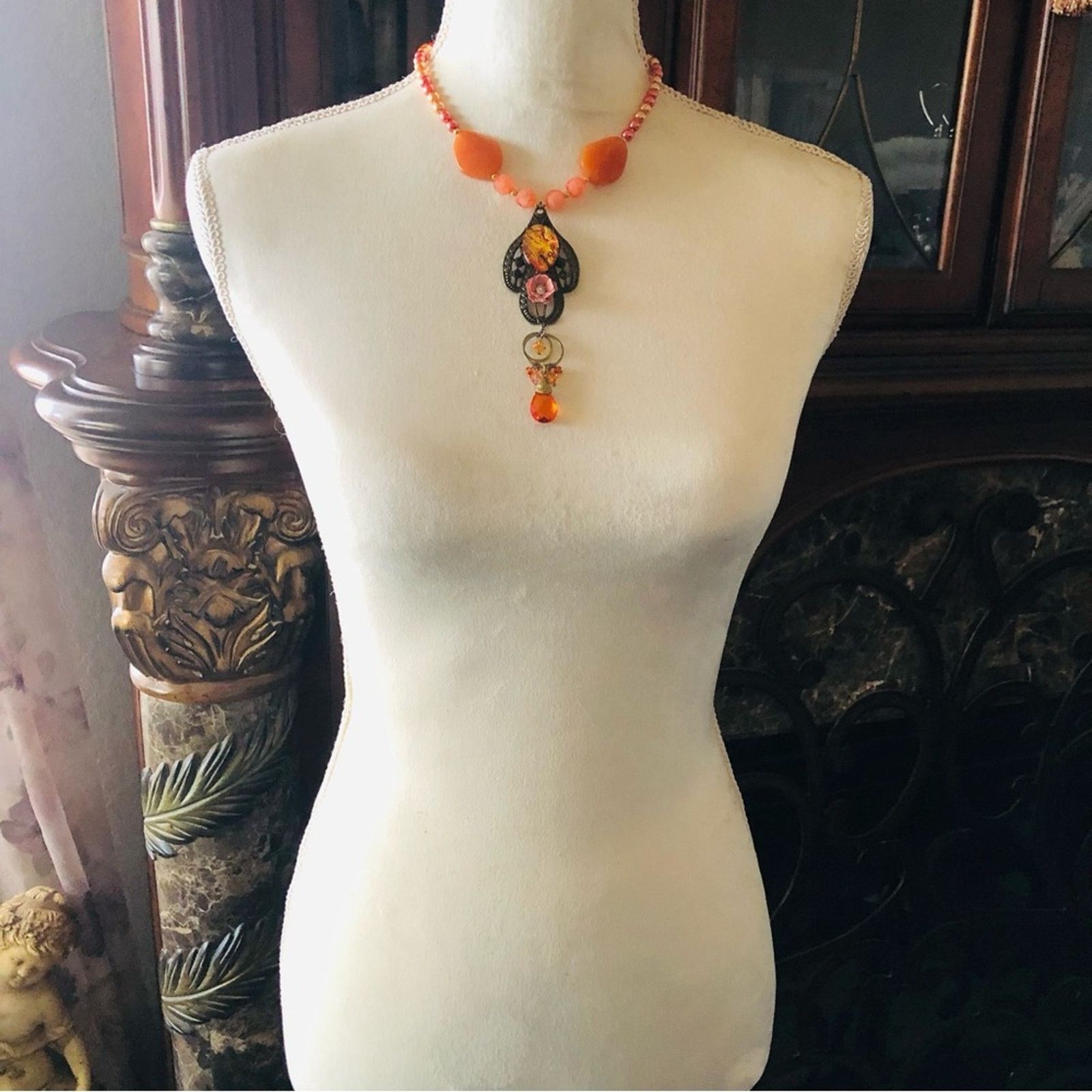 Handmade Handcrafted repurpose cabochon filigree Pearl necklace Size ONE SIZE - 6 Thumbnail
