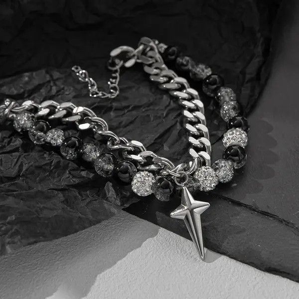 Other Punk Gothic Zircon Star Layered Chain Bracelet Size ONE SIZE - 3 Thumbnail