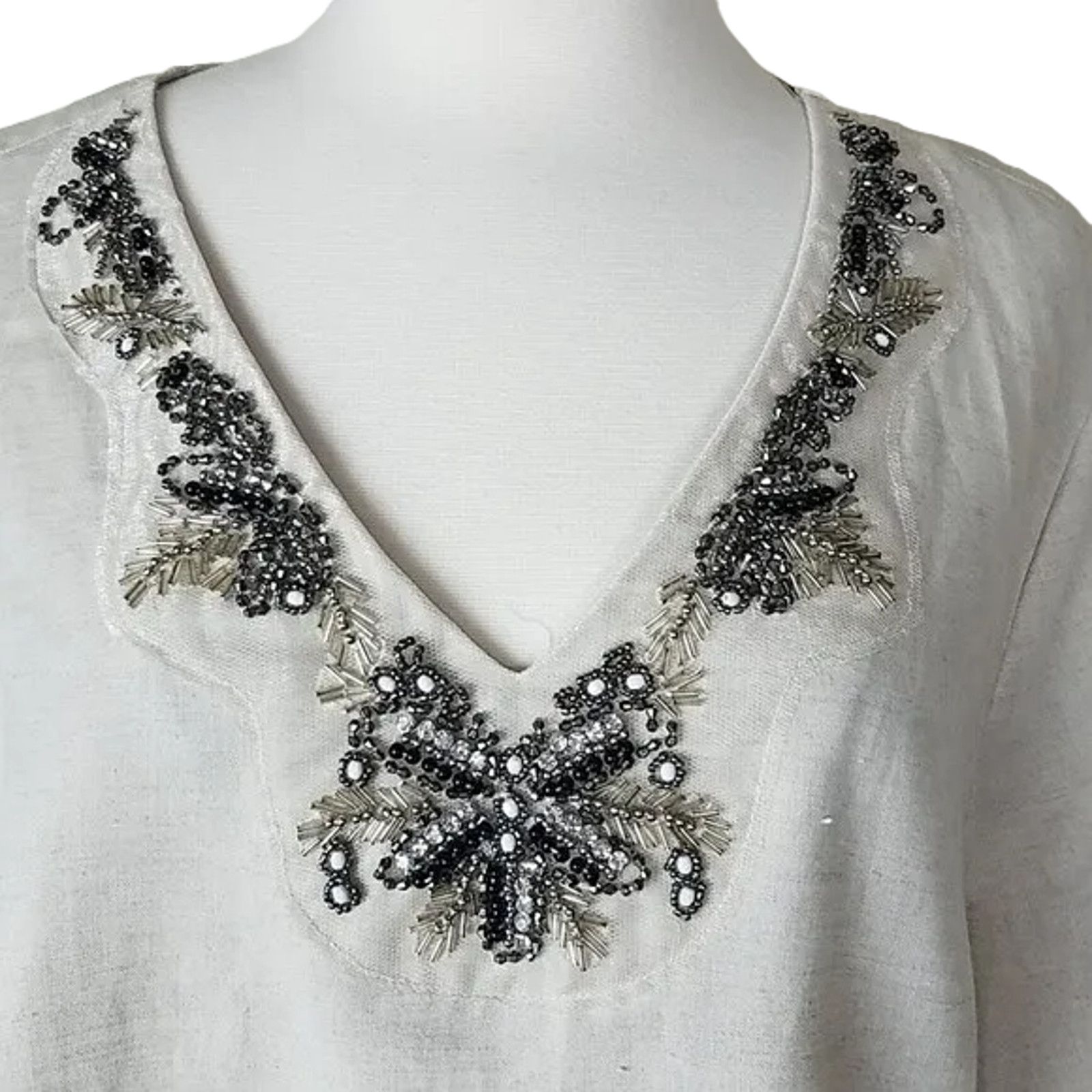 Canada Goose Canda Linen Cotton Tunic Top Size 18 Beaded Embellished Size XXL / US 16-18 / IT 52-54 - 2 Thumbnail