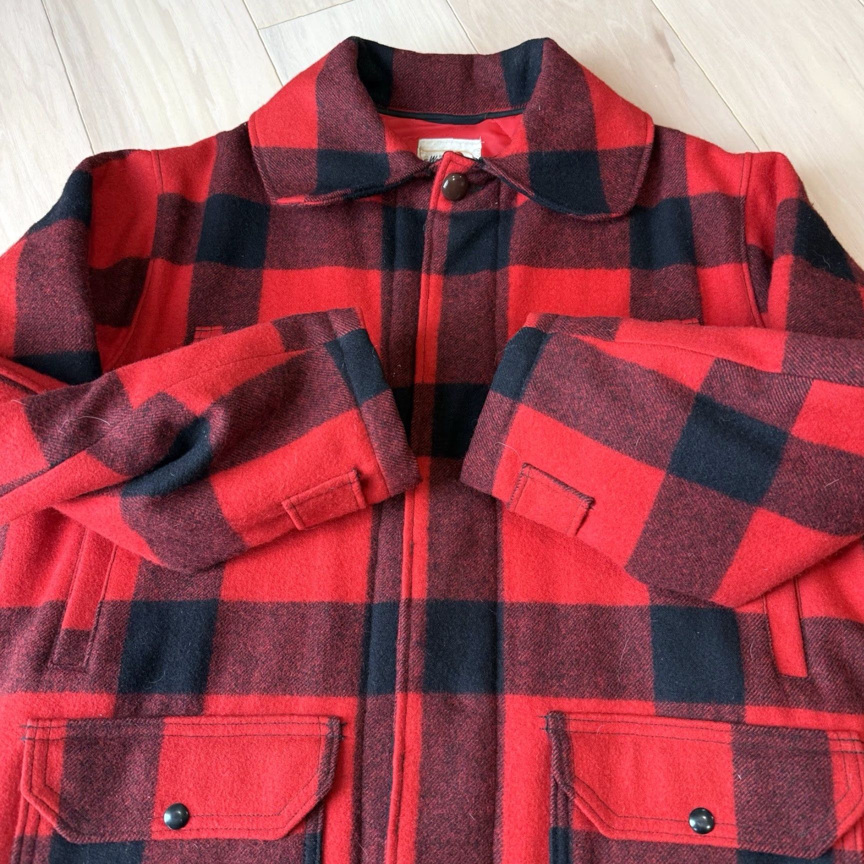 Vintage VINTAGE Montgomery Ward Wool Coat Buffalo Plaid Wool 44 Red Black USA Western Overcoat Men Size US S / EU 44-46 / 1 - 6 Thumbnail
