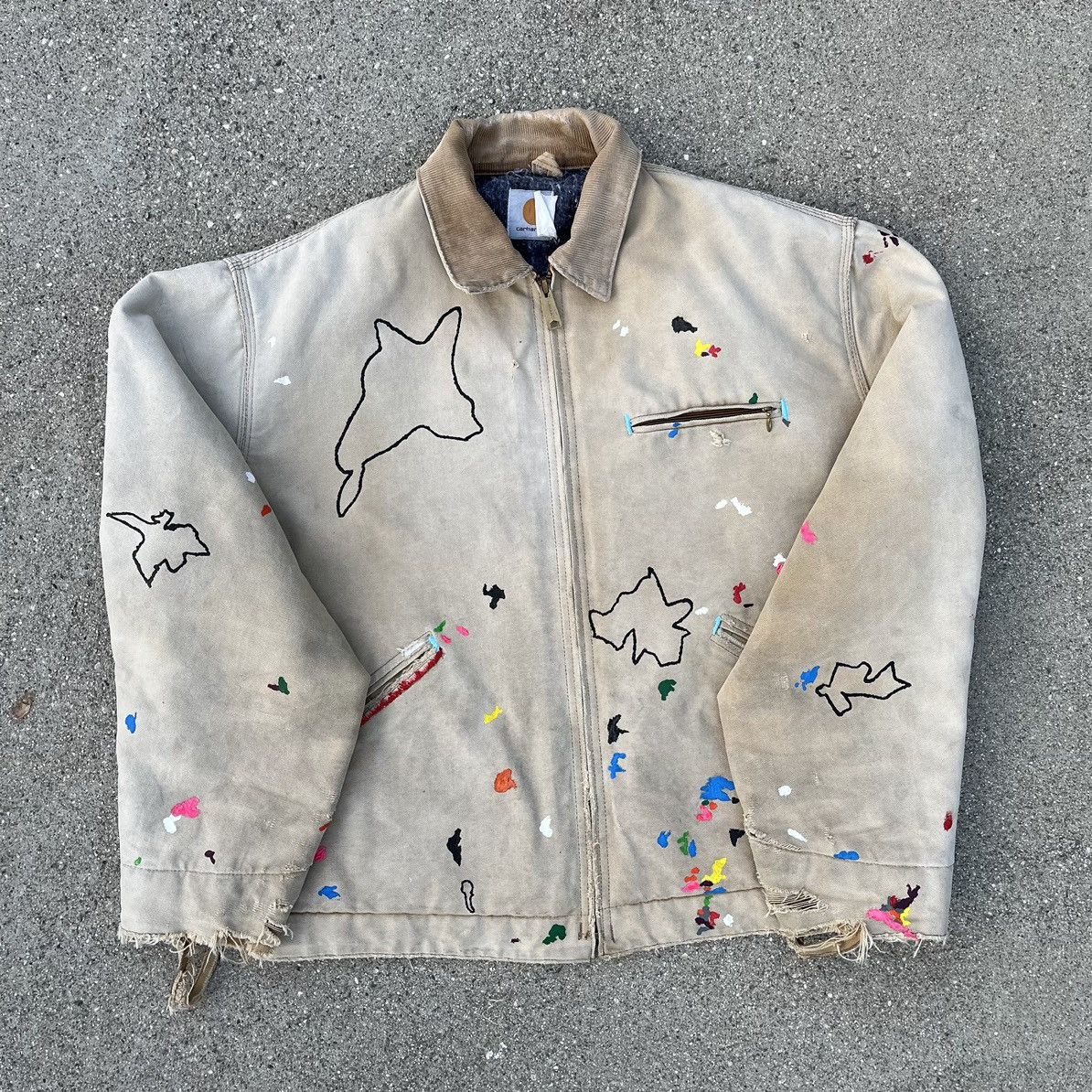 image of Vintage Carhartt Detroit Jacket Thrashed Distressed Sun Fade in Beige, Men's (Size XL)