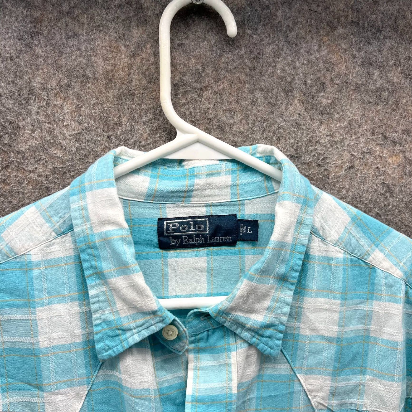 Polo Ralph Lauren VINTAGE Polo Ralph Lauren Shirt Mens Large Blue Pearl Snap Check Western Cowboy Linen Size US L / EU 52-54 / 3 - 4 Thumbnail