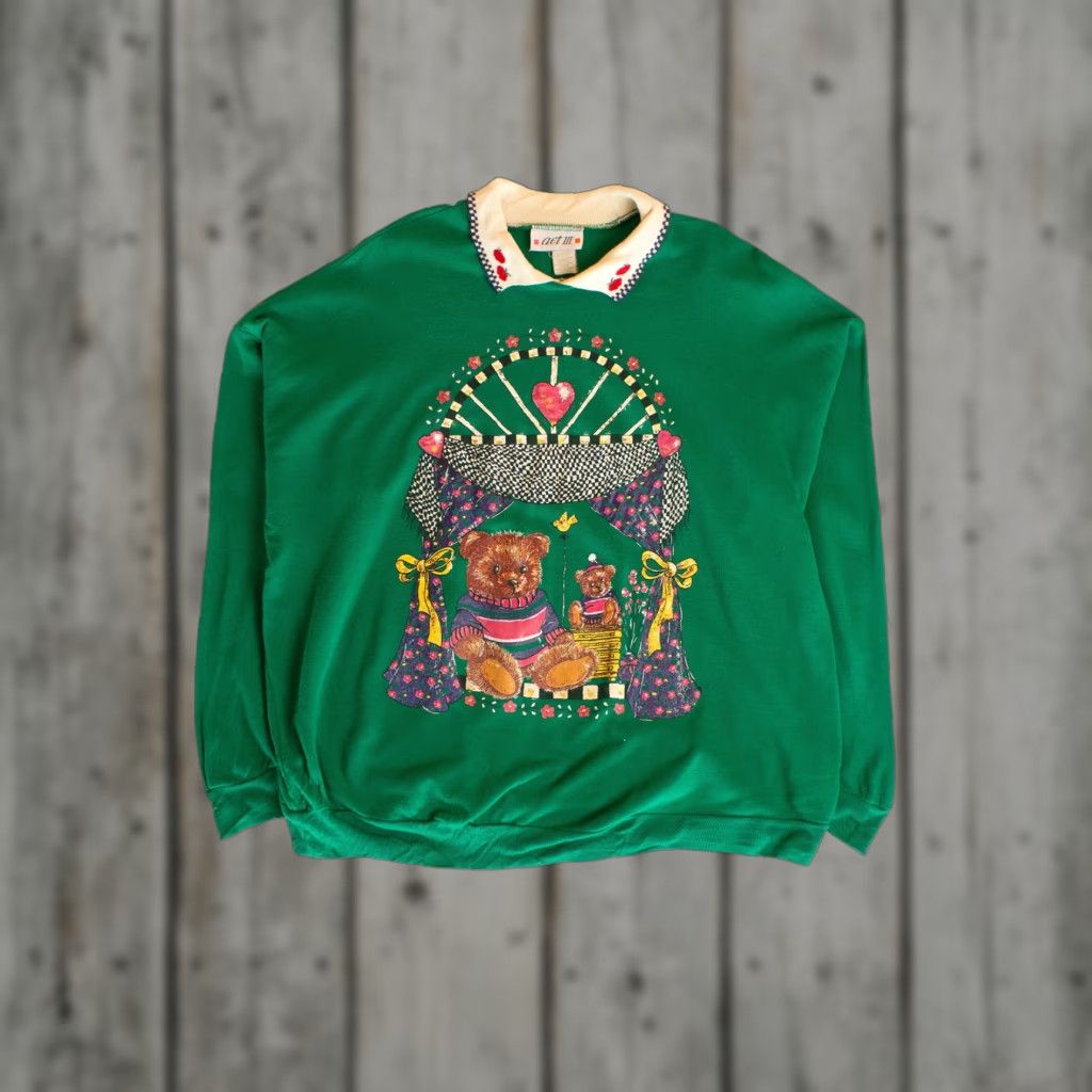 Vintage VINTAGE Act III Collared Teddy Bears Sweatshirt Shirt X-Large Green 1990s Mens Womens Boys Girls Size US XL / EU 56 / 4 - 1 Thumbnail