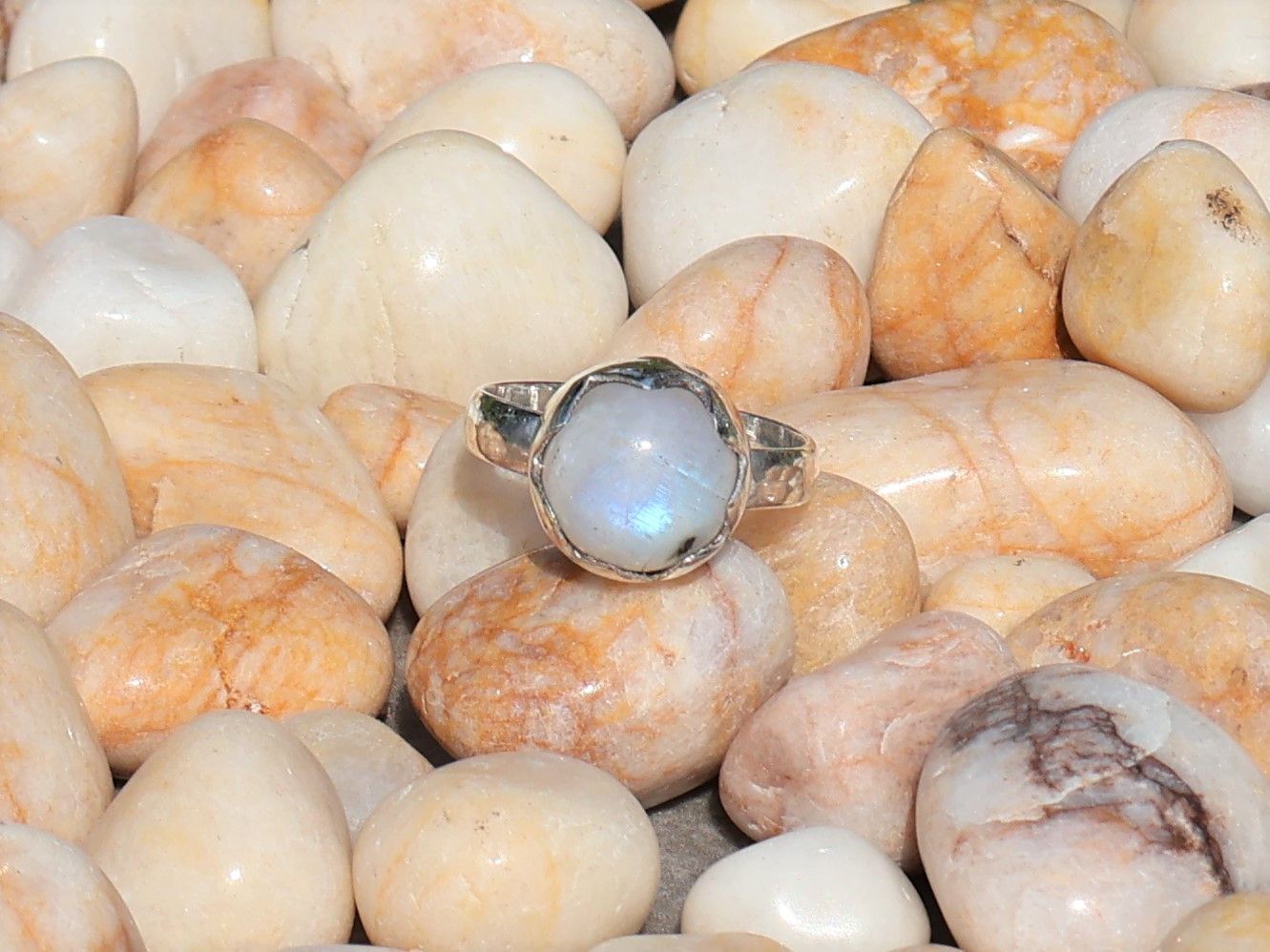 Handmade Rainbow Moonstone Ring, Sterling Silver Ring, Handmade Ring Size ONE SIZE - 3 Thumbnail