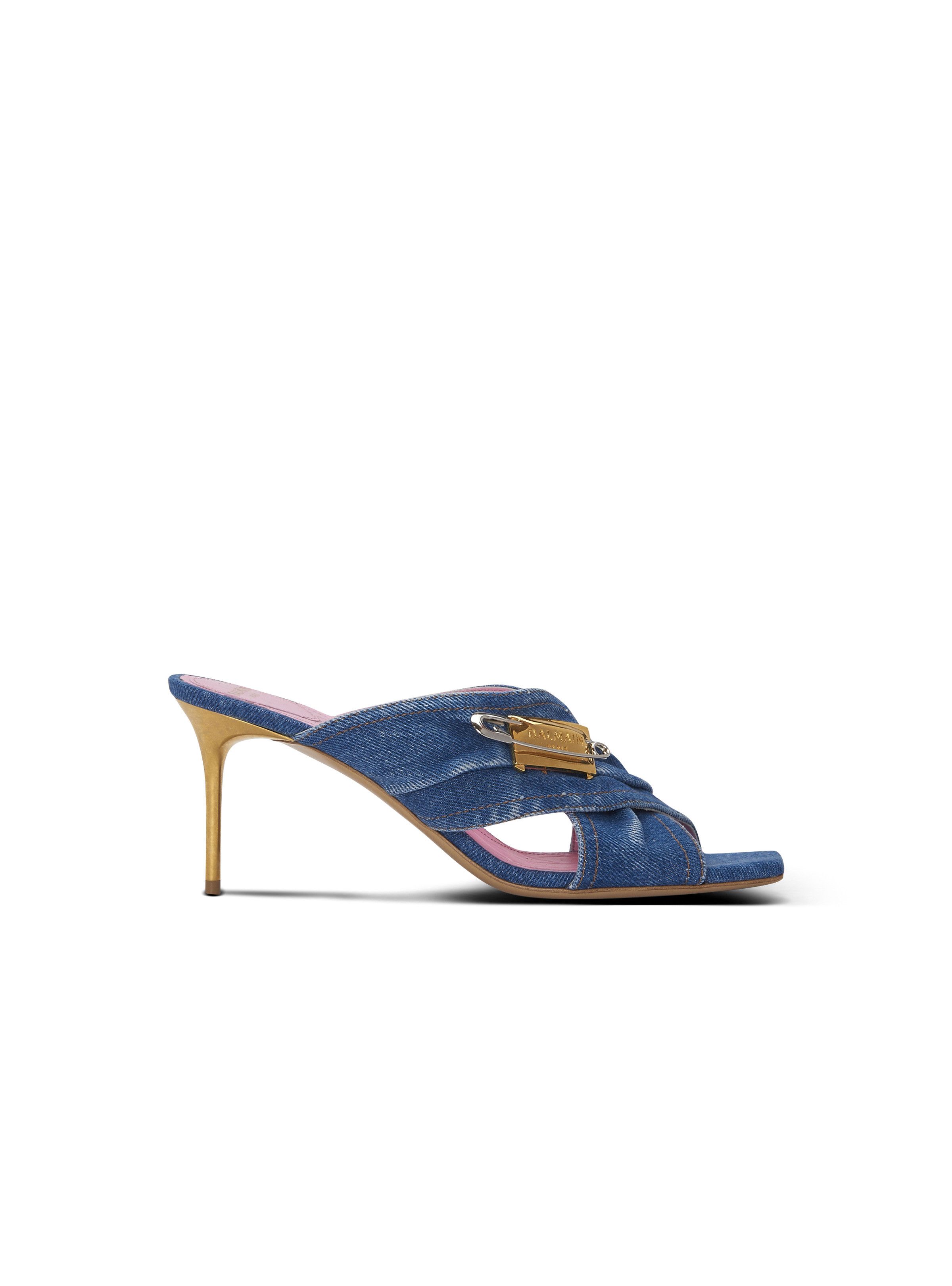Balmain o1s1wg111225 Denim Safety Pin Mules in Blue Size US 9 / IT 39 - 1 Thumbnail