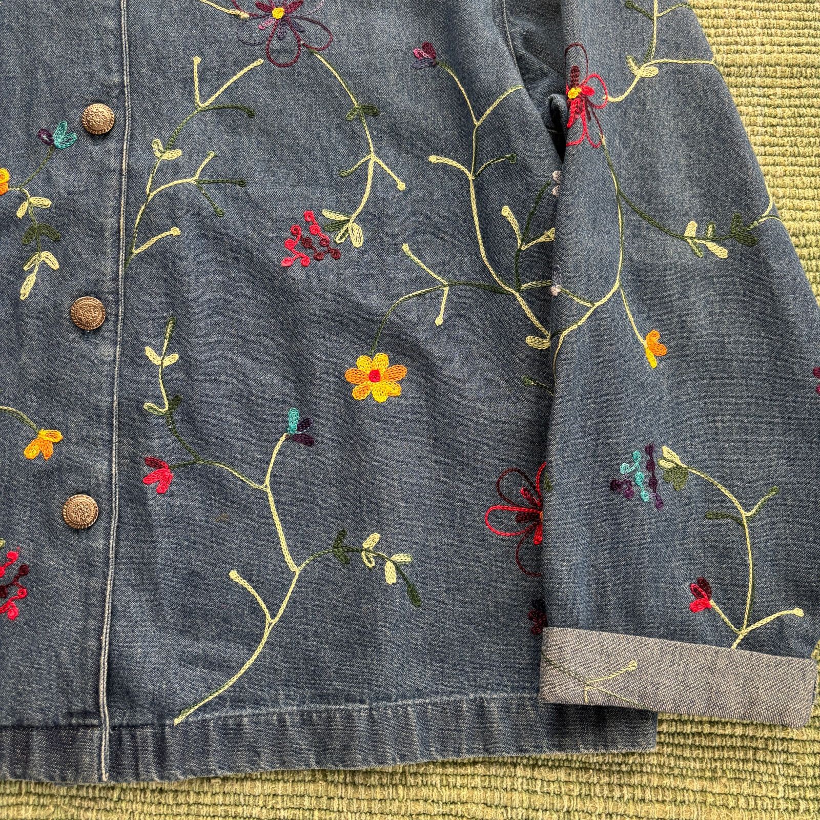 Vintage VTG 90s StudioWorks Chainstitched Floral Denim Womens Jacket Size L / US 10 / IT 46 - 6 Thumbnail