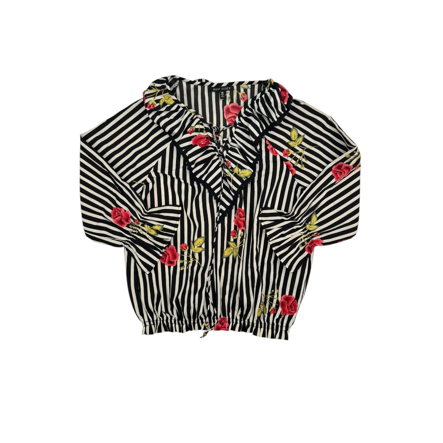 Other New Glory Black & White Striped Blouse w/Roses Medium Size M / US 6-8 / IT 42-44 - 1 Thumbnail