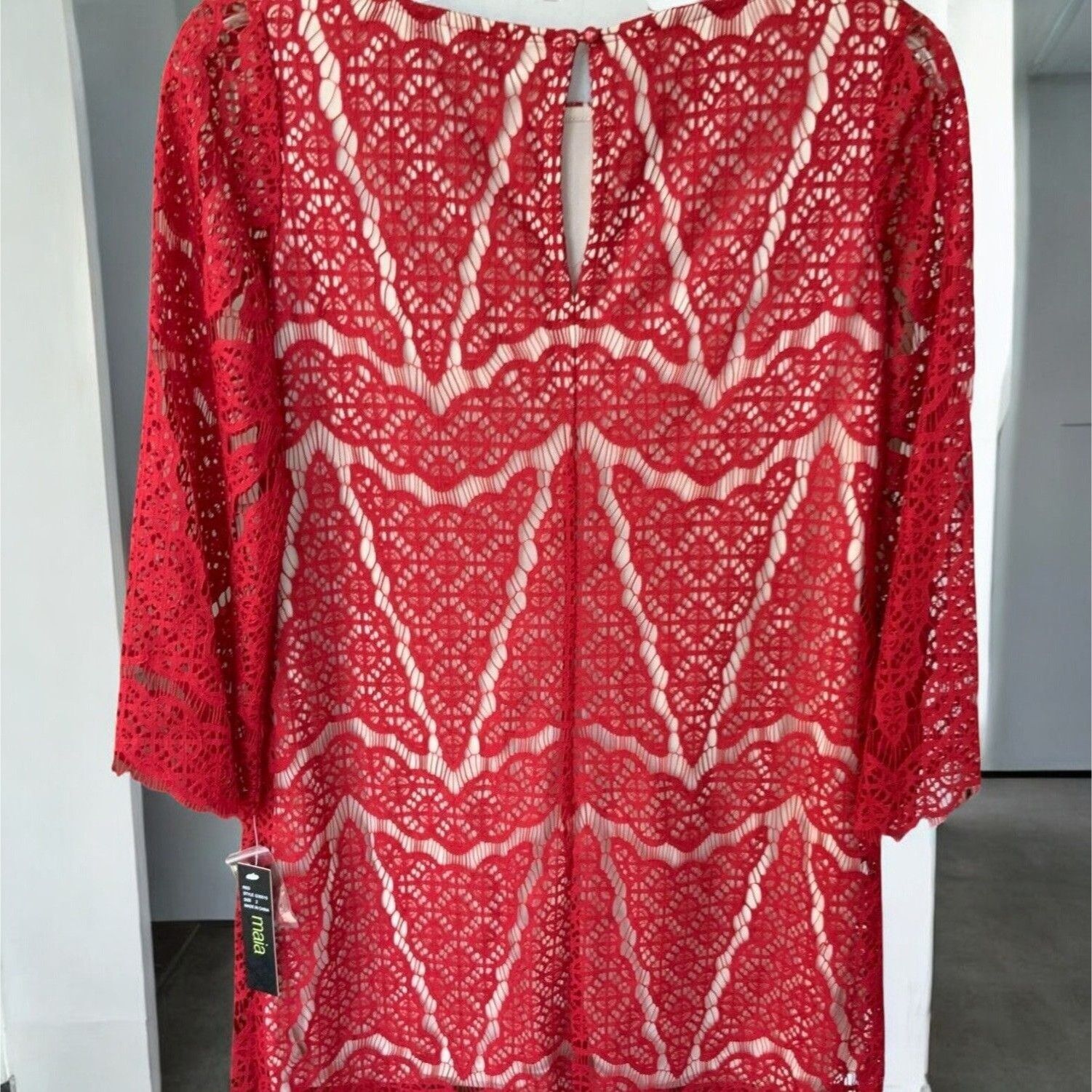 Designer Maia Designer Red Lace Scalloped Edge Shift Dress New 2 Size XS / US 0-2 / IT 36-38 - 6 Thumbnail
