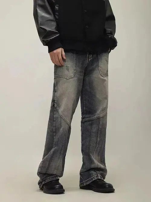 Jean Vintage washed distressed patchwork wide-leg jeans Size US 32 / EU 48 - 8 Thumbnail
