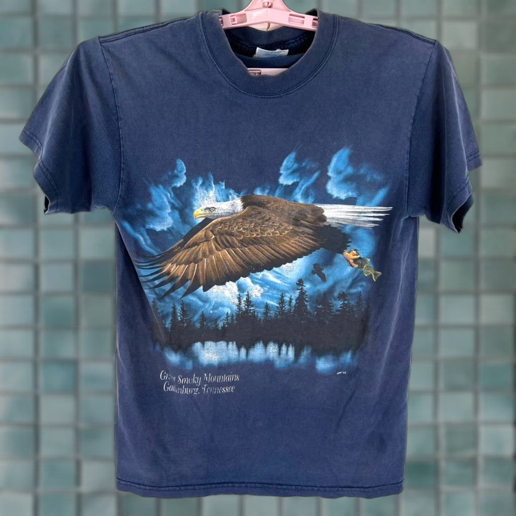 Hanes Hanes Vintage Smokey Mountains Gatlinburg TN Eagle Shirt Adult S Blue Men T-Shirt 90s Classic Nature Logo Size US S / EU 44-46 / 1 - 1 Thumbnail