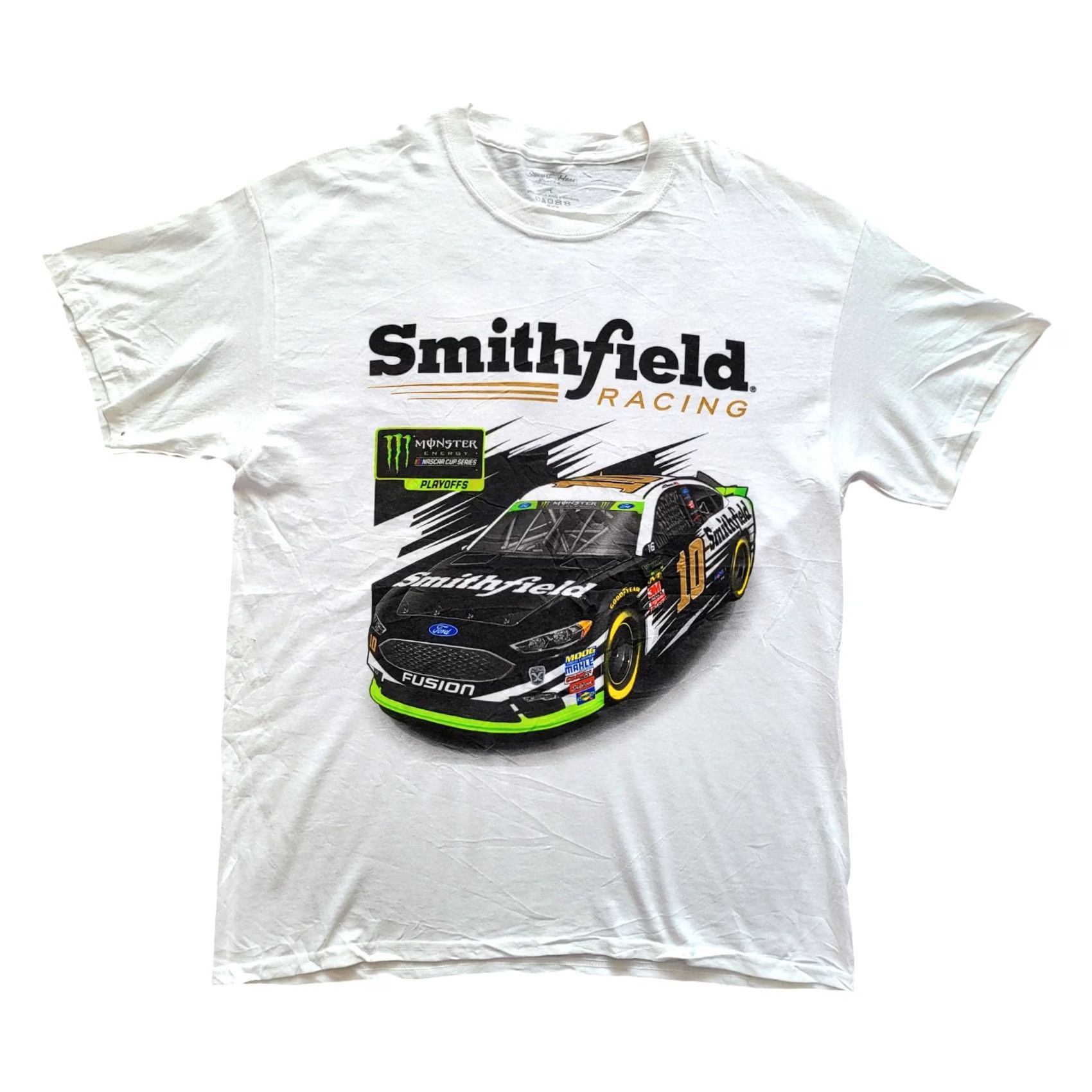 NASCAR VINTAGE Smithfield Racing NASCAR Employee Day T-Shirt 2018 Stewart-Haas Racing 100% Cotton White Large (L) Short Sleeve Crew Neck Mens Size US L / EU 52-54 / 3 - 6 Thumbnail