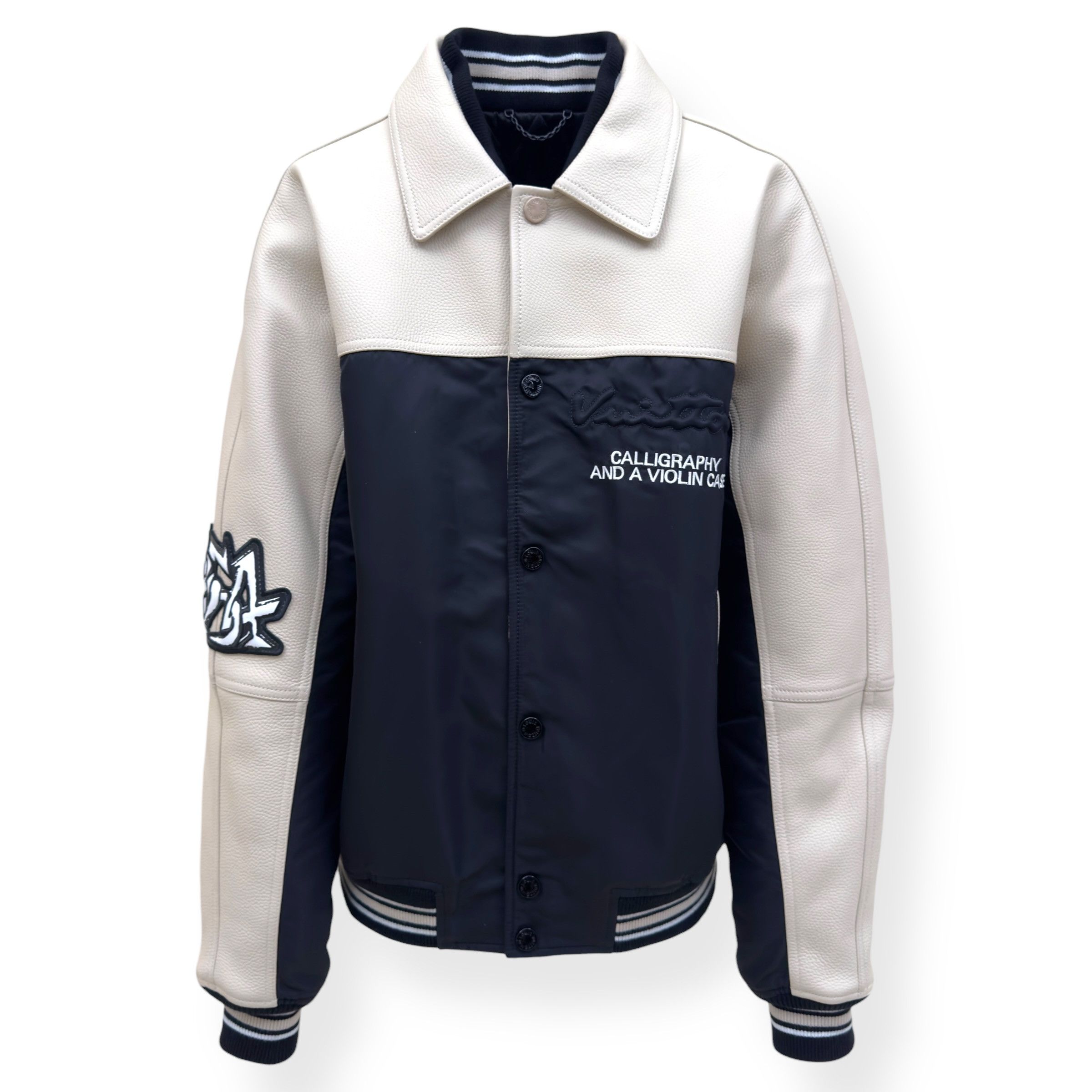 Louis Vuitton LOUIS VUITTON LEATHER / NYLON JACKET CREAM / NAVY 50 / L Size US L / EU 52-54 / 3 - 1 Thumbnail