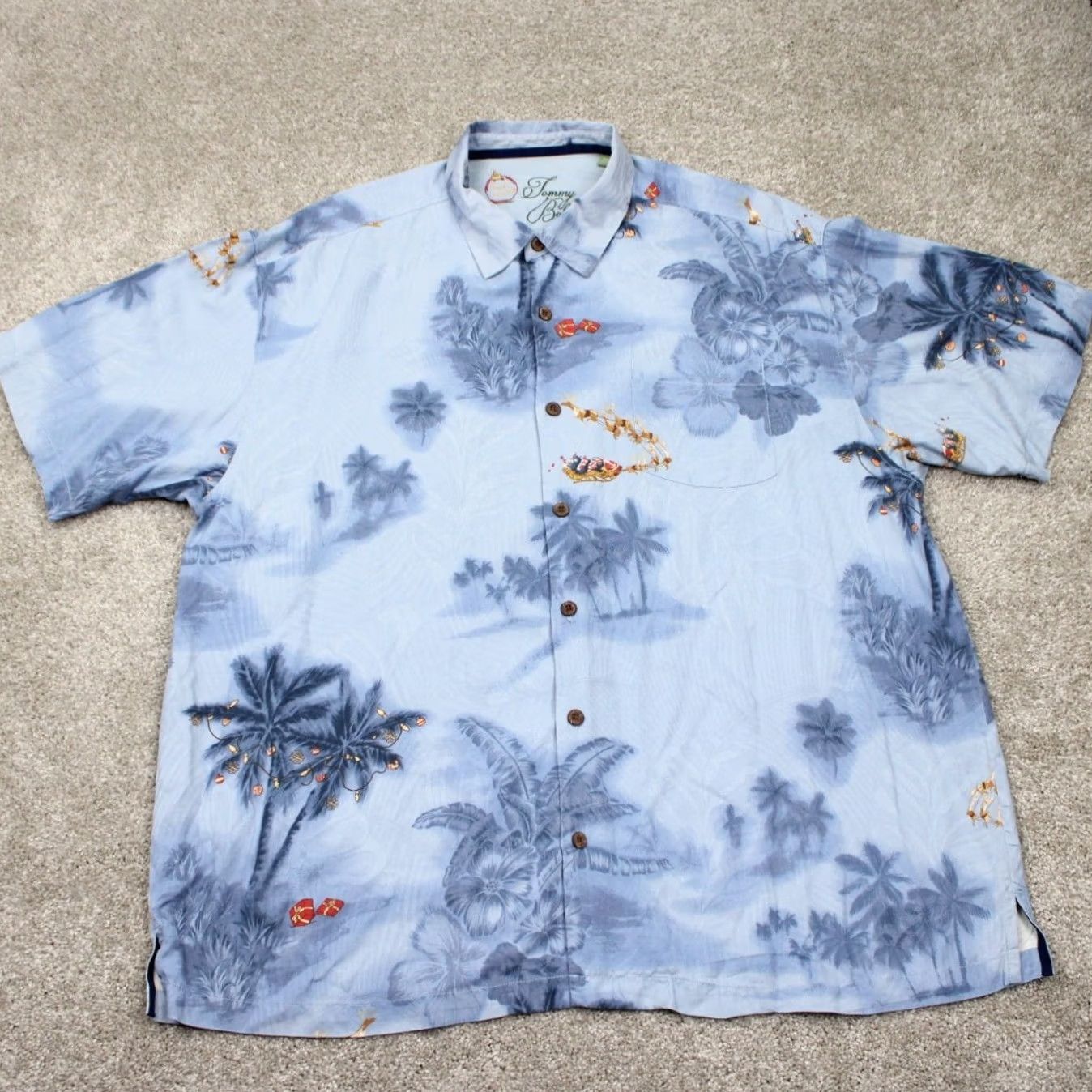 Tommy Bahama Tommy Bahama Hawaiian Shirt Mens 2XL XXL Blue Silk S/S Button Size US XXL / EU 58 / 5 - 2 Thumbnail
