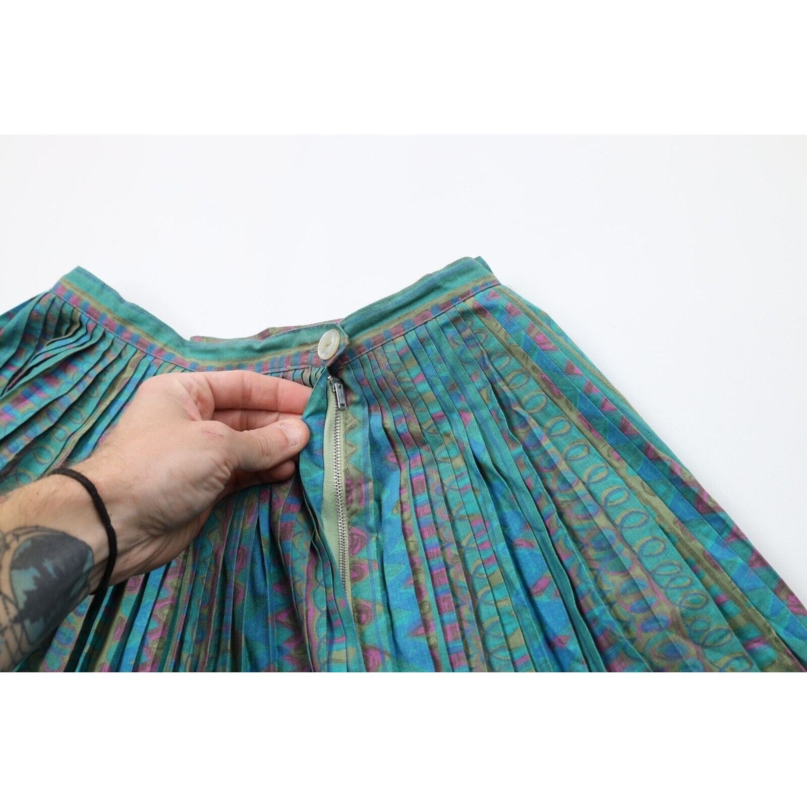 Vintage Vintage 60s 70s Streetwear Rainbow Abstract Pleated Skirt Size 26" / US 2 / IT 38 - 10 Thumbnail