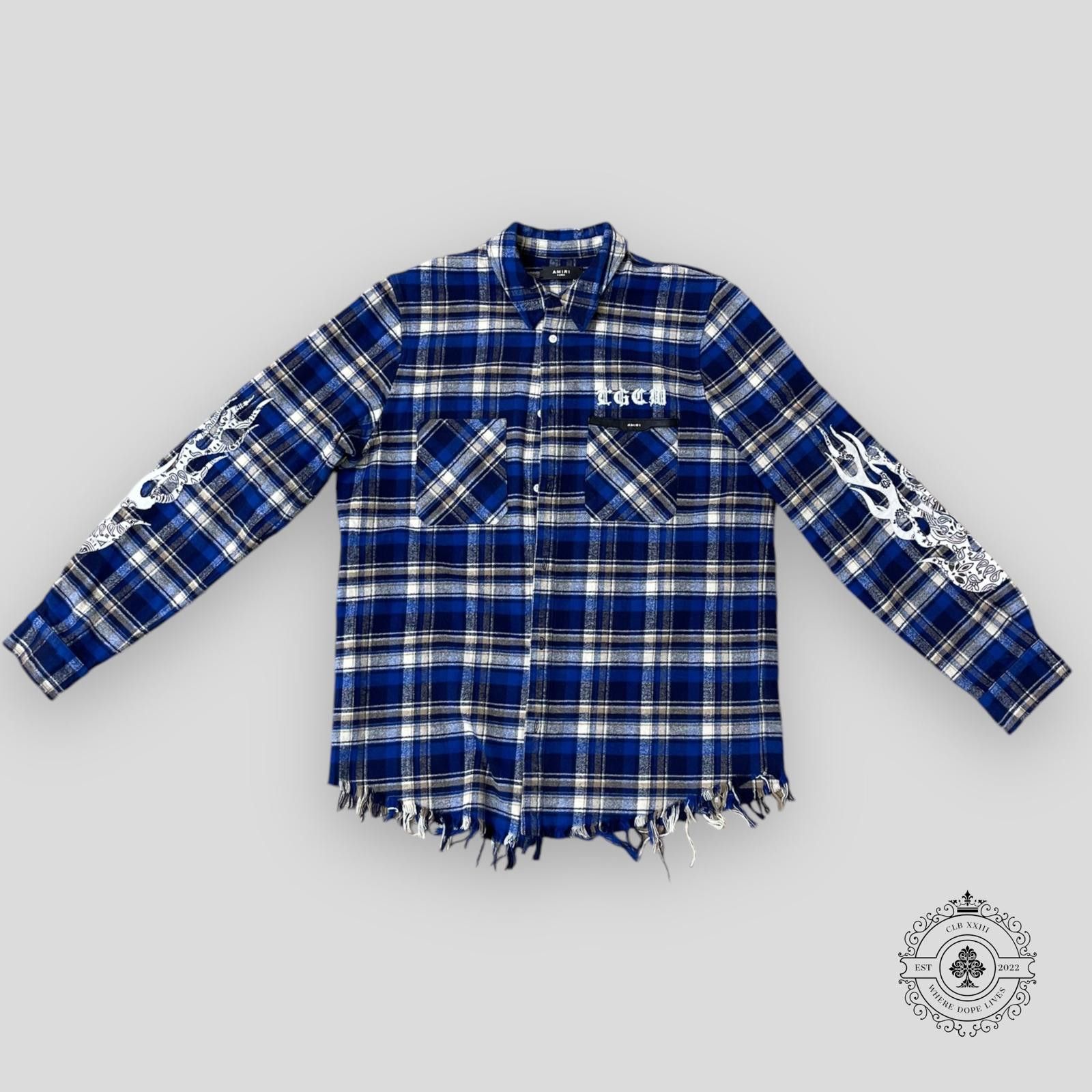 Amiri AMIRI BLUE BLEACHED FLANNEL SHIRT | Grailed