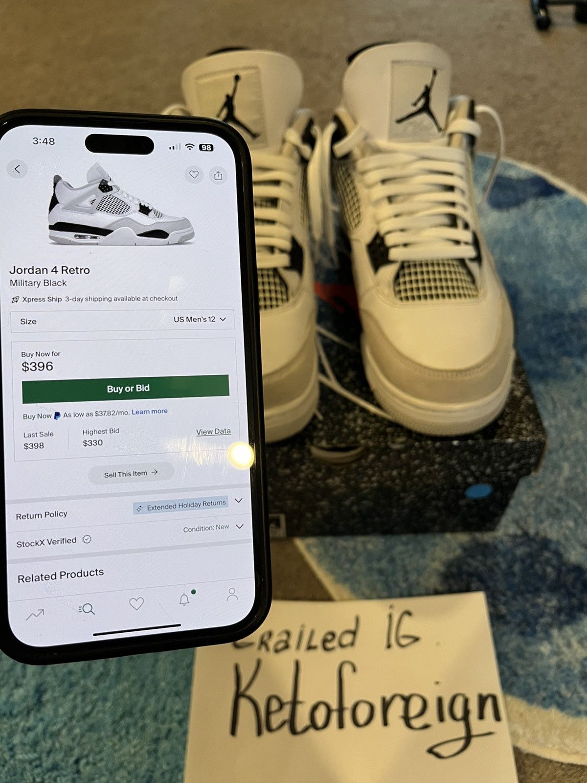 Jordan Brand × Nike Jordan 4 military Blacks flawless Size US 12 / EU 45 - 3 Thumbnail