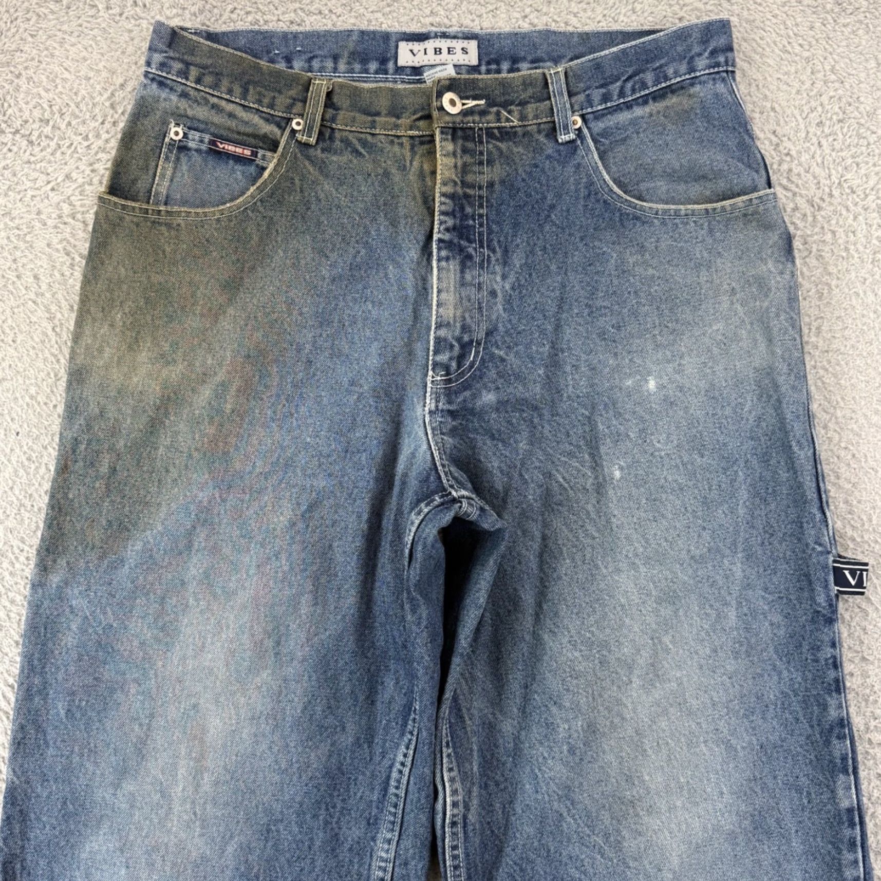 VIBE VINTAGE Vibes Jeans Mens 34x34 Carpenter Grunge Wide-Leg Baggy Loose Skate Y2K Size US 34 / EU 50 - 3 Thumbnail