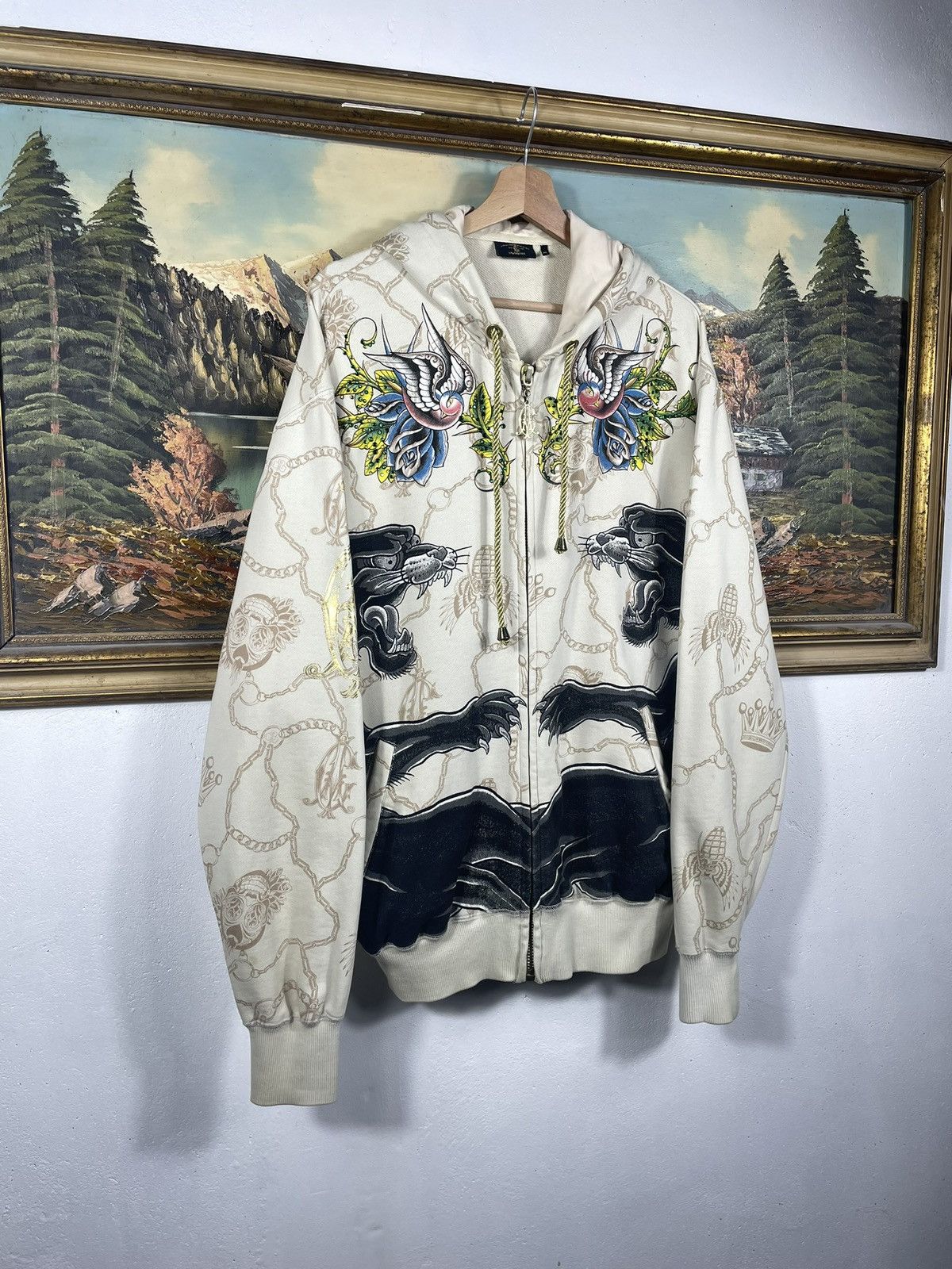 Christian Audigier Ed Hardy Retro 00s Hoodie With Crystals Affliction Grunge Size US XL / EU 56 / 4 - 4 Thumbnail