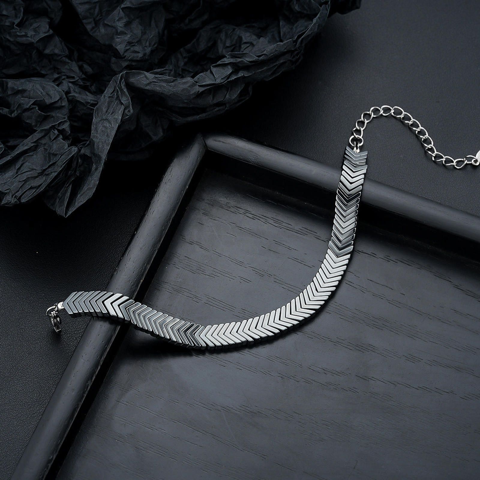 Jewelry Black Chevron Link Chain Bracelet, Adjustable Men's Bracelet Size ONE SIZE - 3 Thumbnail