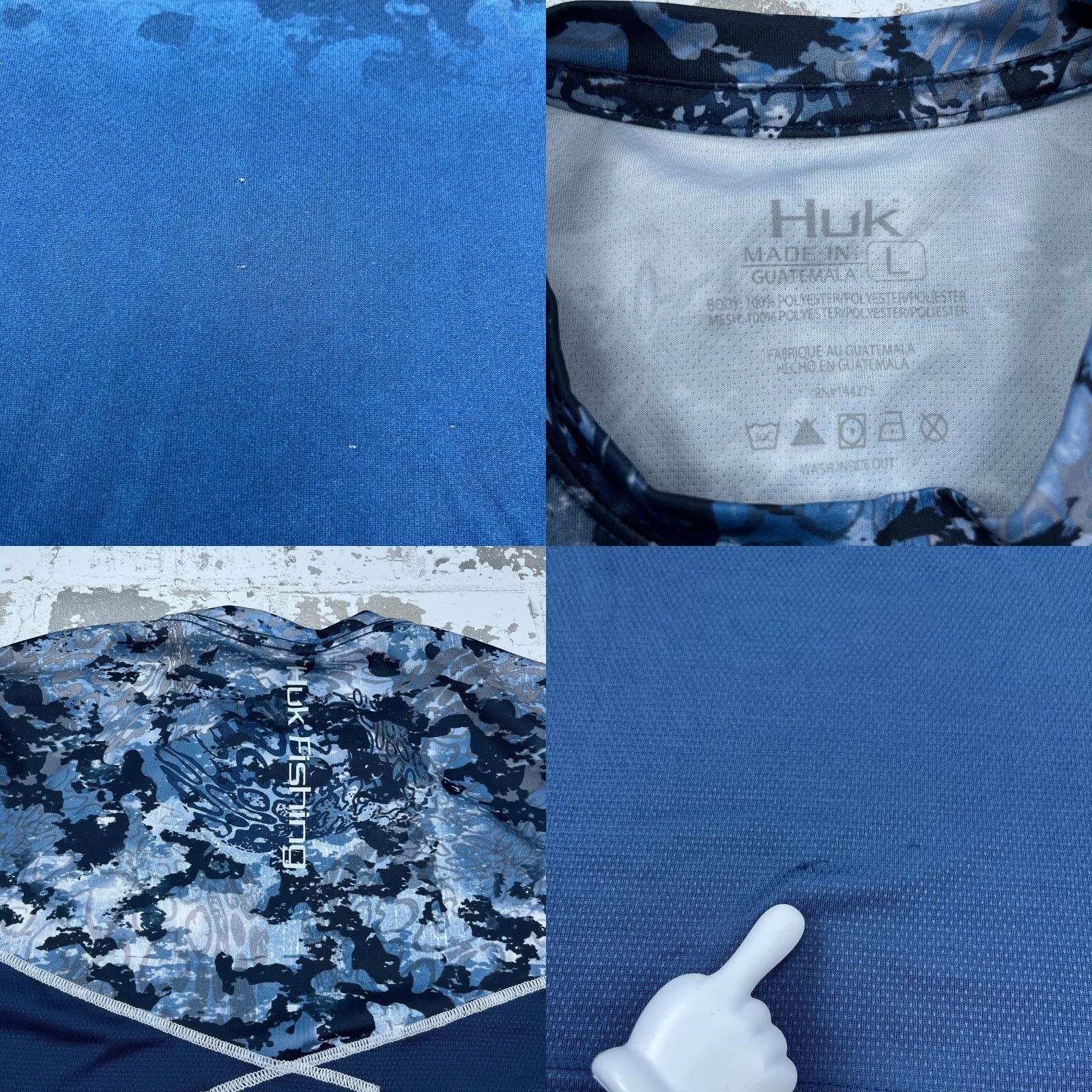 Vintage Huk Shirt Men Large Blue Water Camo Tee Quick Dry Performance Fishing Adult Size US L / EU 52-54 / 3 - 8 Thumbnail