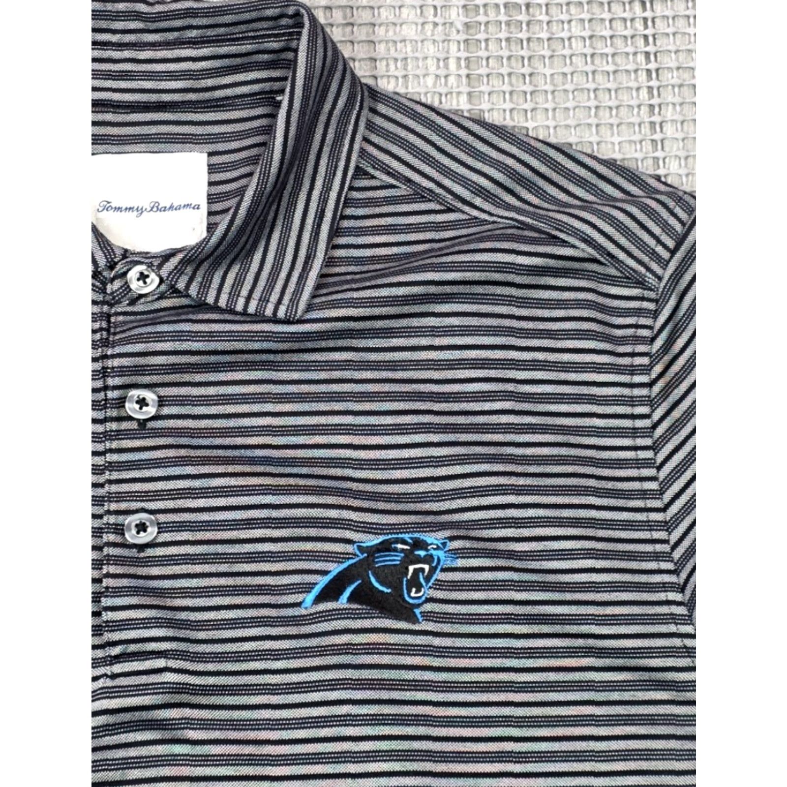 Tommy Bahama Tommy Bahama Polo Carolina Panthers Shirt Men L Gray Stripe Short Sleeve Stretch Size US L / EU 52-54 / 3 - 3 Thumbnail