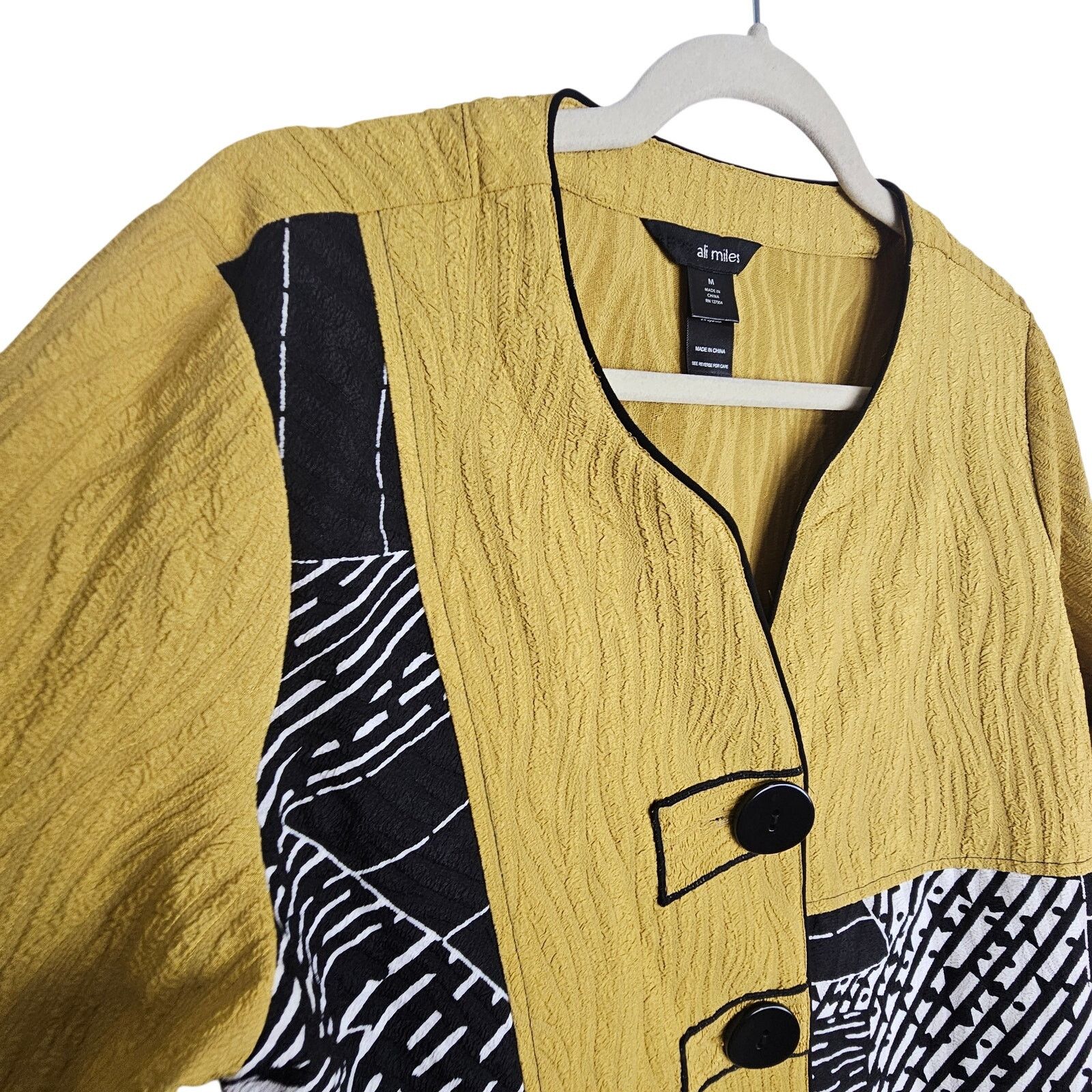 Miles New York Ali Miles Womens Artsy Mixed Media Stretch Button Blouse M Size M / US 6-8 / IT 42-44 - 5 Thumbnail