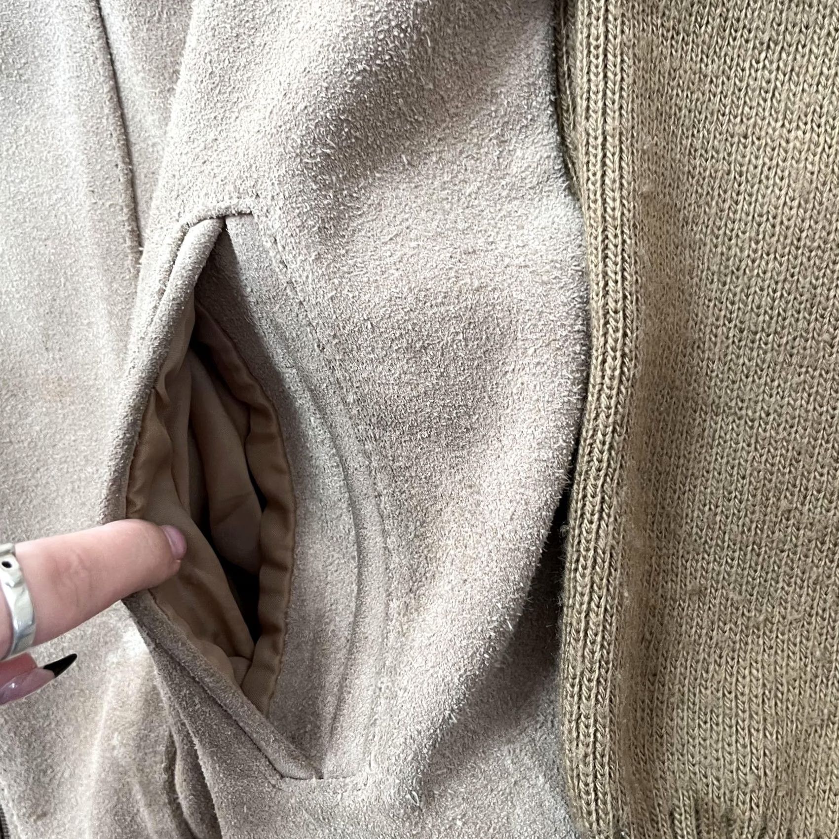 Vintage VINTAGE Bronzini Leather Knit Jacket Mens Large Tan Suede Zip Bomber 80s 90s Size US L / EU 52-54 / 3 - 3 Thumbnail