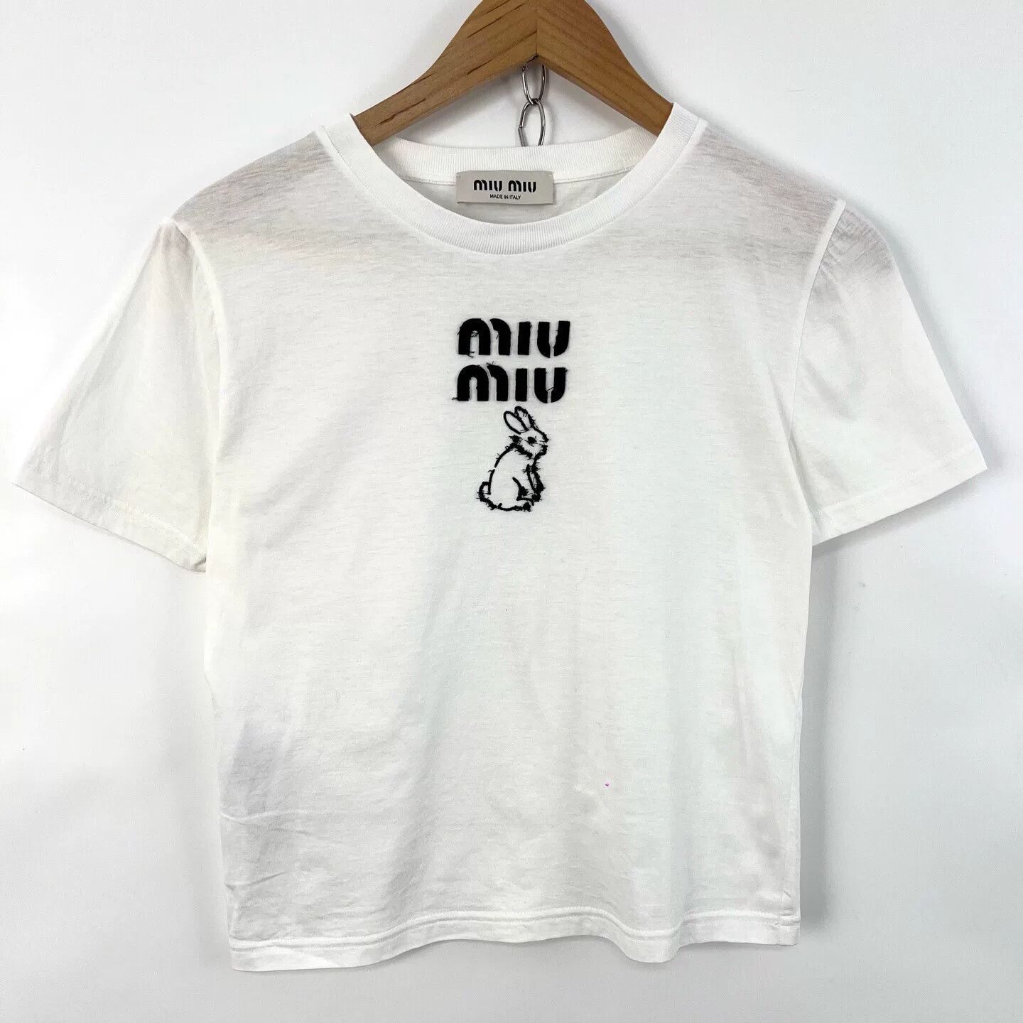 Miu Miu Miu Miu White Embroidered Rabbit Logo Tee Size S / US 4 / IT 40 - 1 Thumbnail