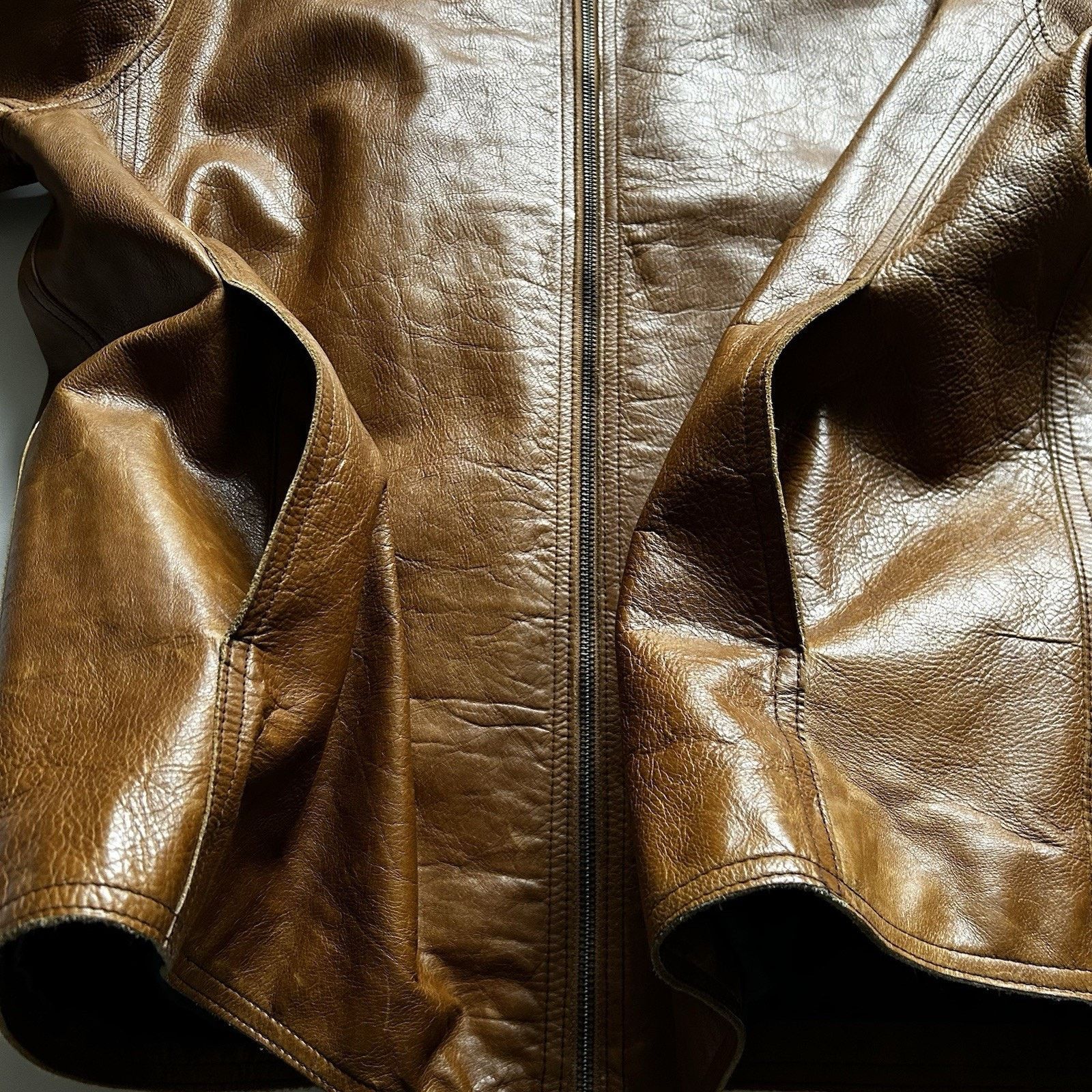 Gap × Vintage Vintage 90s Gap Cow Leather Jacket Large Brown Zip Bomber Size US L / EU 52-54 / 3 - 12 Thumbnail