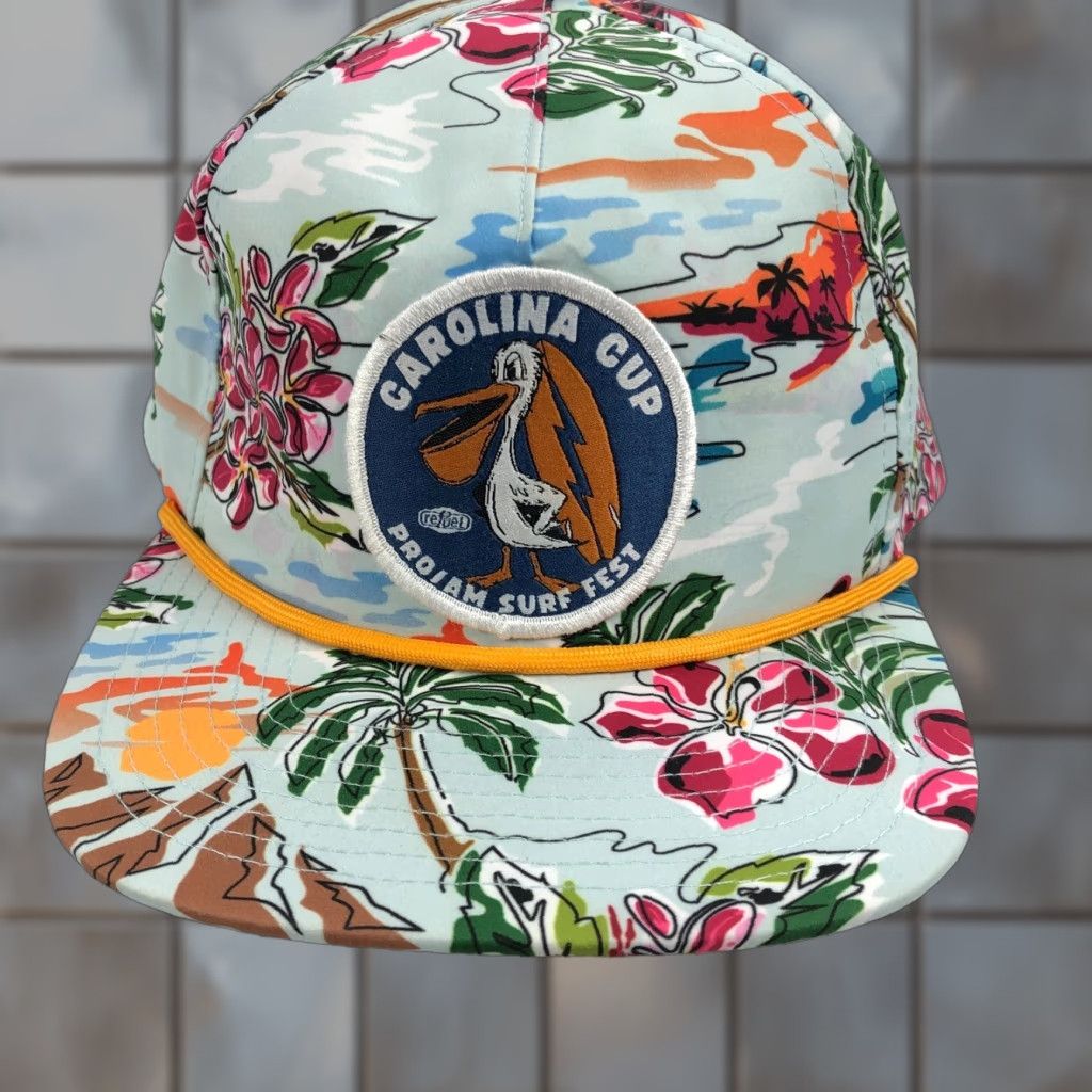 Vintage Livin Hooked Hat Snapback Flat Brim Tropical Floral Graphic Rope Detail Surf Pelican Size ONE SIZE - 1 Thumbnail