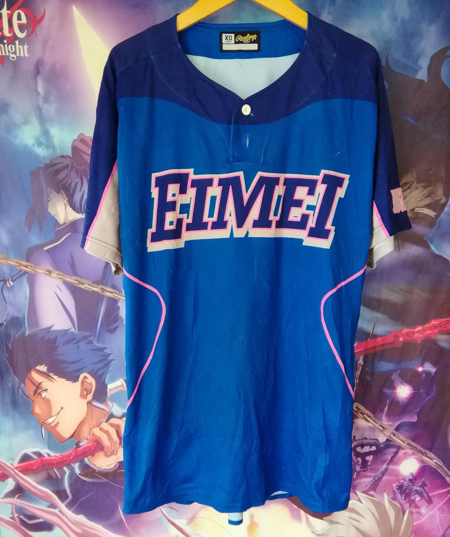 Japanese Brand Rawlings Japan Baseball Jersey “EIMEI” Hasegawa XO Blue Pink Size US XL / EU 56 / 4 - 1 Thumbnail