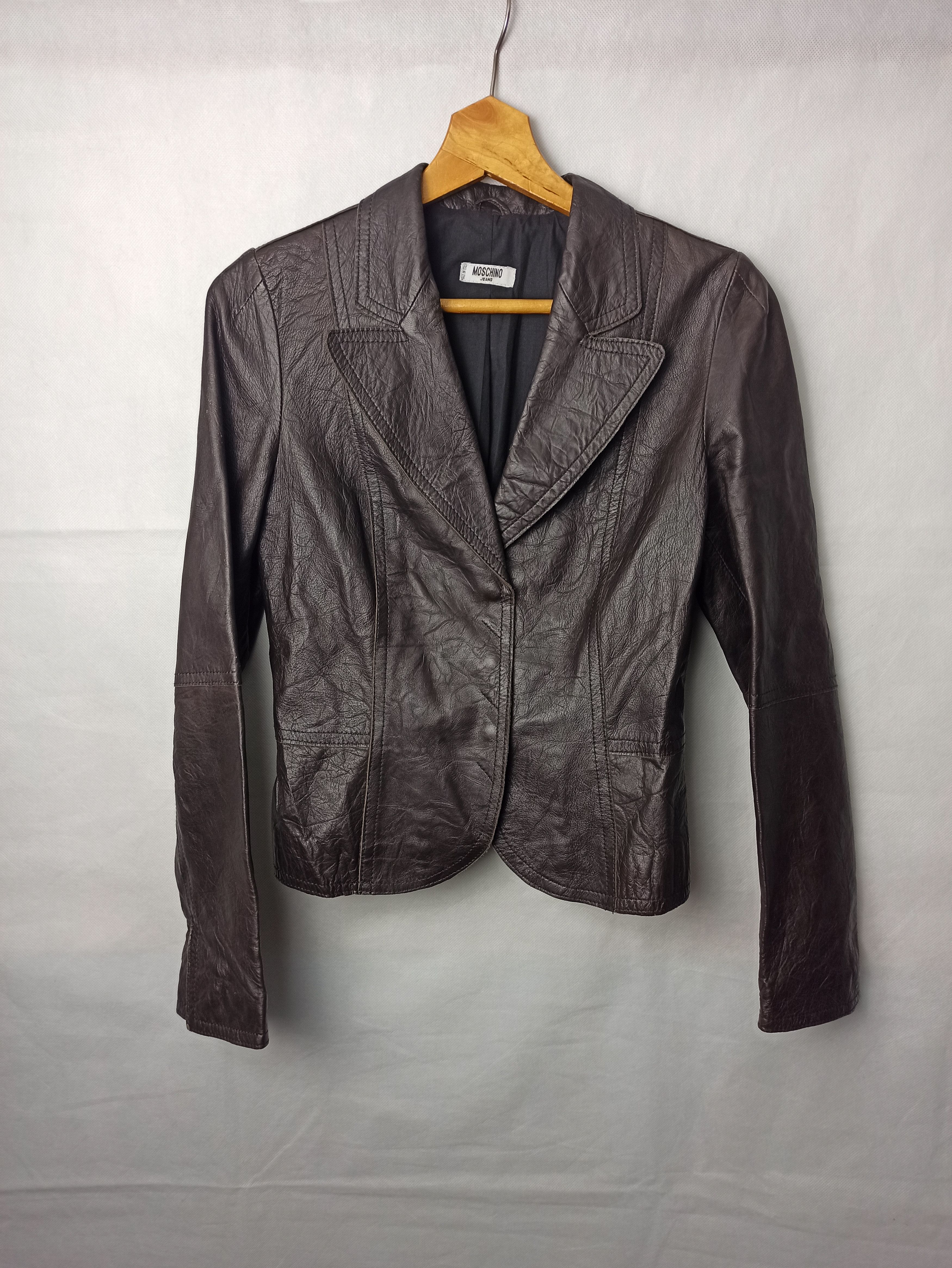 image of Brown Womens Moschino Jeans Leather Jacket Vintage (Size Medium)
