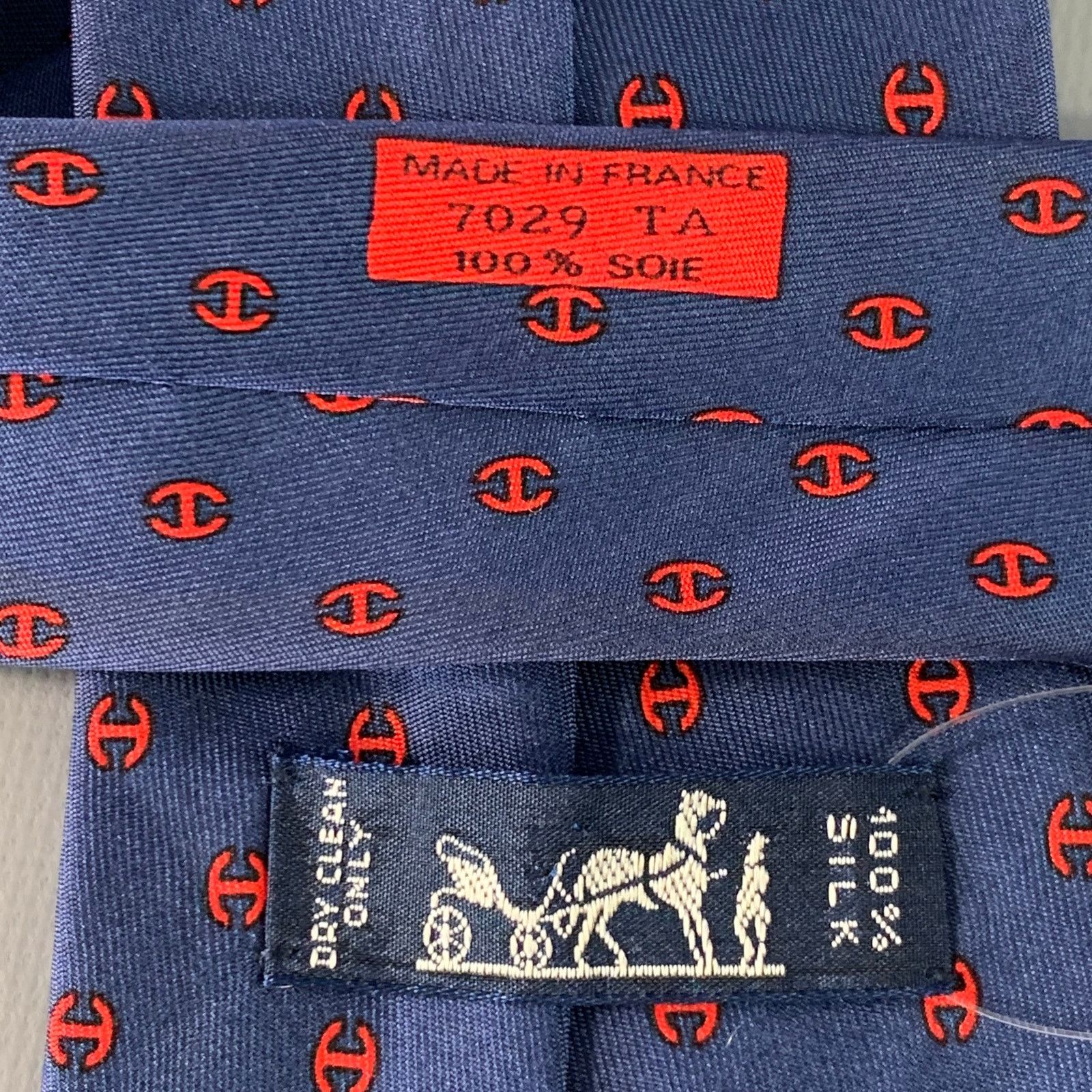 Hermes HERMES Navy Red Monogram Silk Tie Size ONE SIZE - 6 Thumbnail