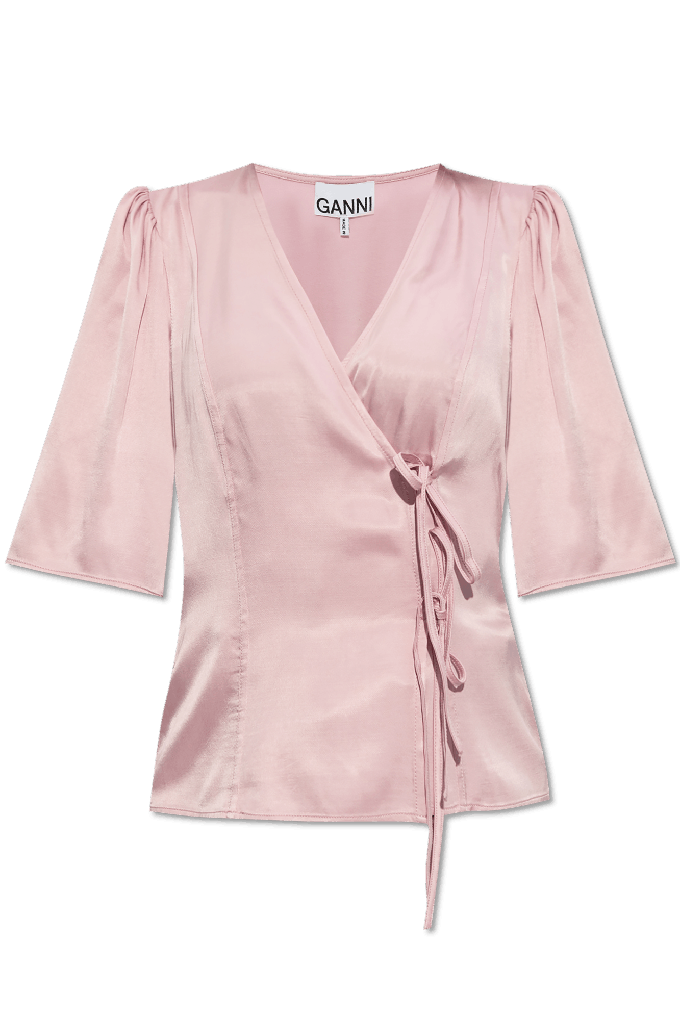 Ganni Ganni PINK WASHED SATIN WRAP BLUS Blouse Size M / US 6-8 / IT 42-44 - 1 Thumbnail