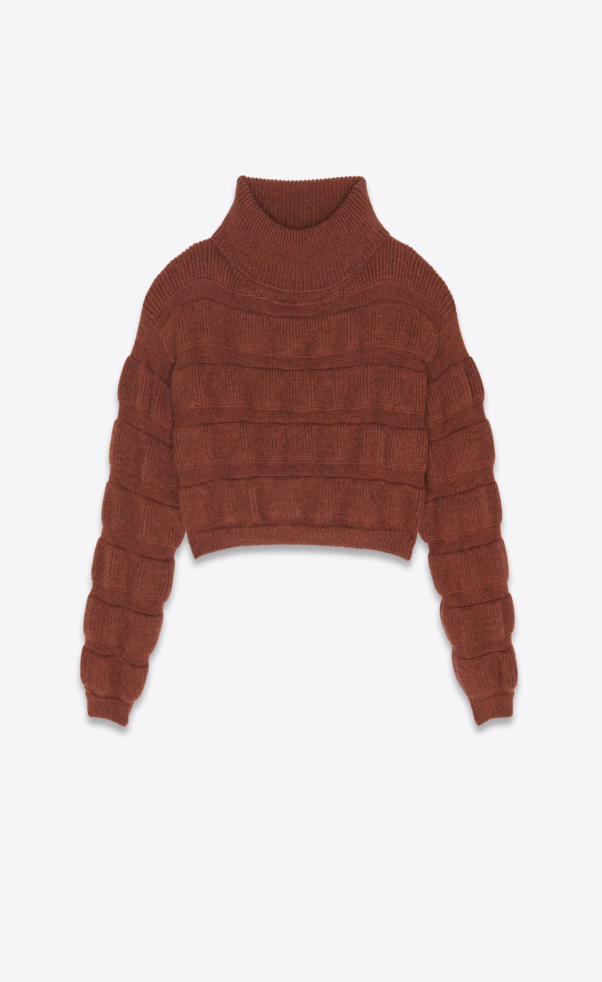 Saint Laurent Paris o1s1wg111024 Cropped Turtleneck Sweater in Brown Size S / US 4 / IT 40 - 1 Thumbnail
