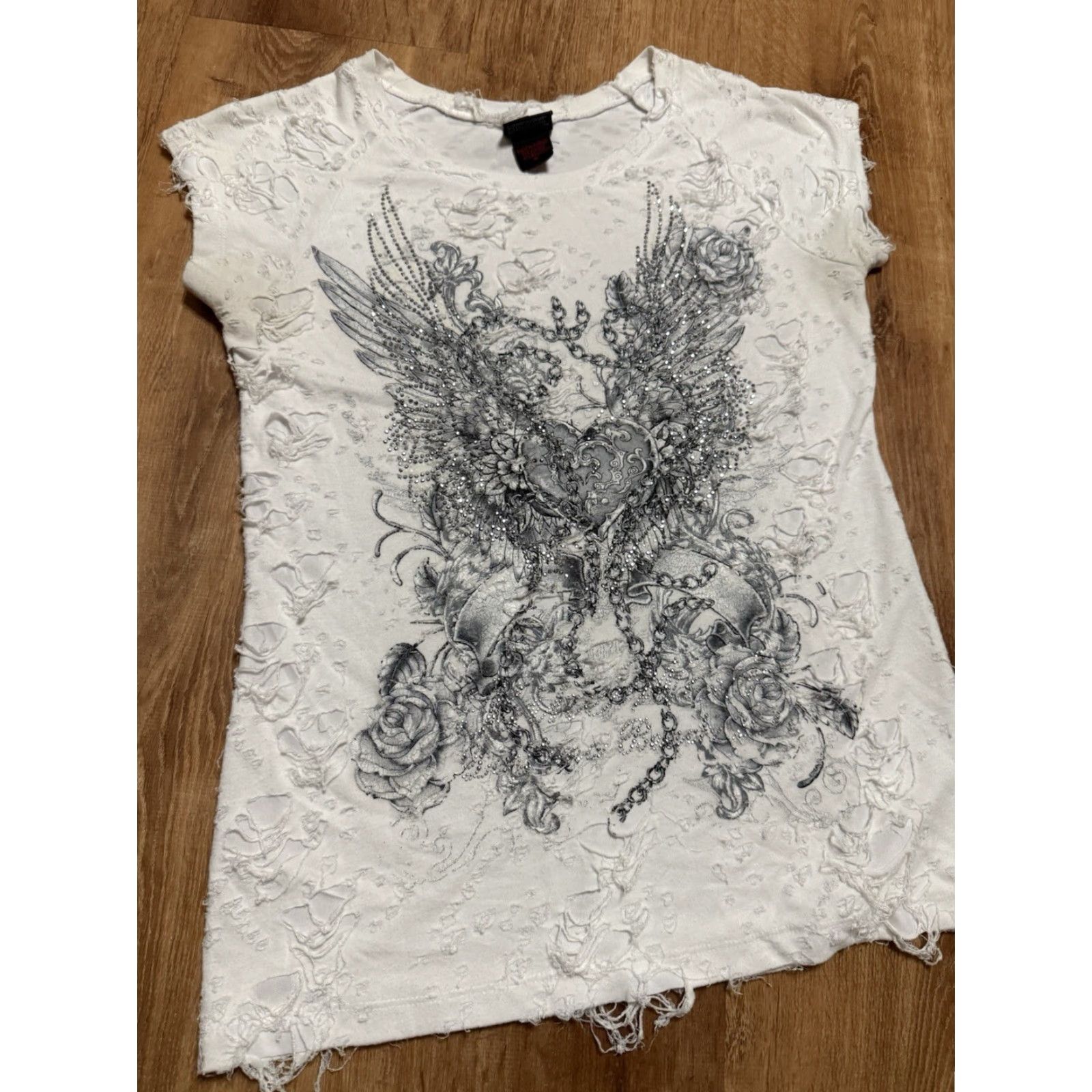 Vintage VINTAGE Bikers Club Womens T-Shirt Distressed Embellished Size XL White Size XL / US 12-14 / IT 48-50 - 5 Thumbnail