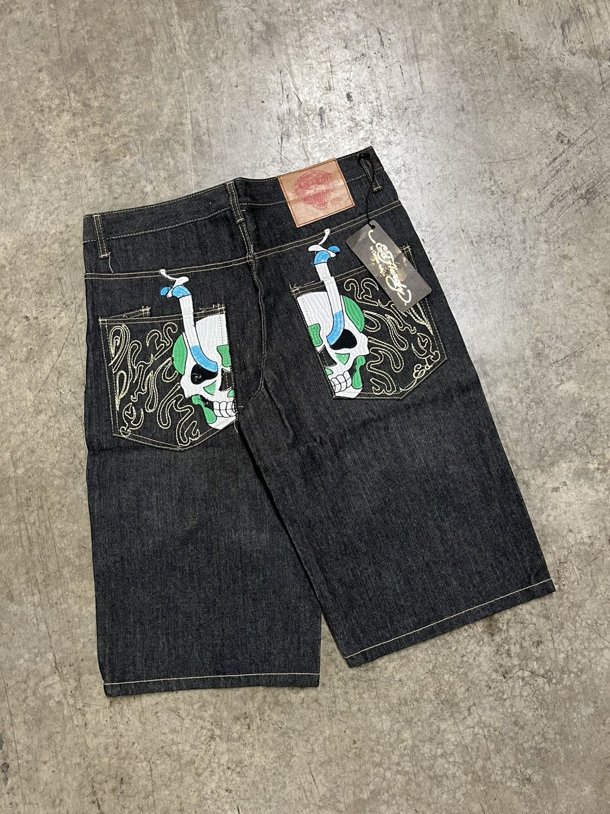 Ed Hardy × Vintage Ed hardy y2k baggy fit embroidered jorts skull rare skater Size US 36 / EU 52 - 1 Thumbnail