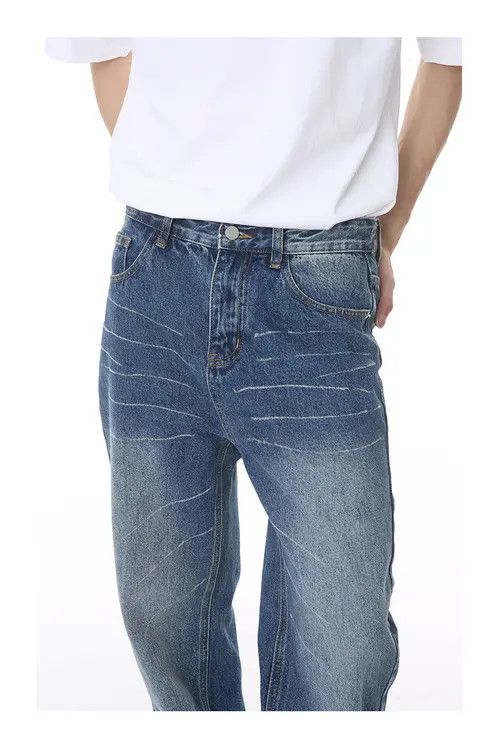 Japanese Brand VIBE Loose straight-leg vintage scratched washed jeans Size US 32 / EU 48 - 5 Thumbnail