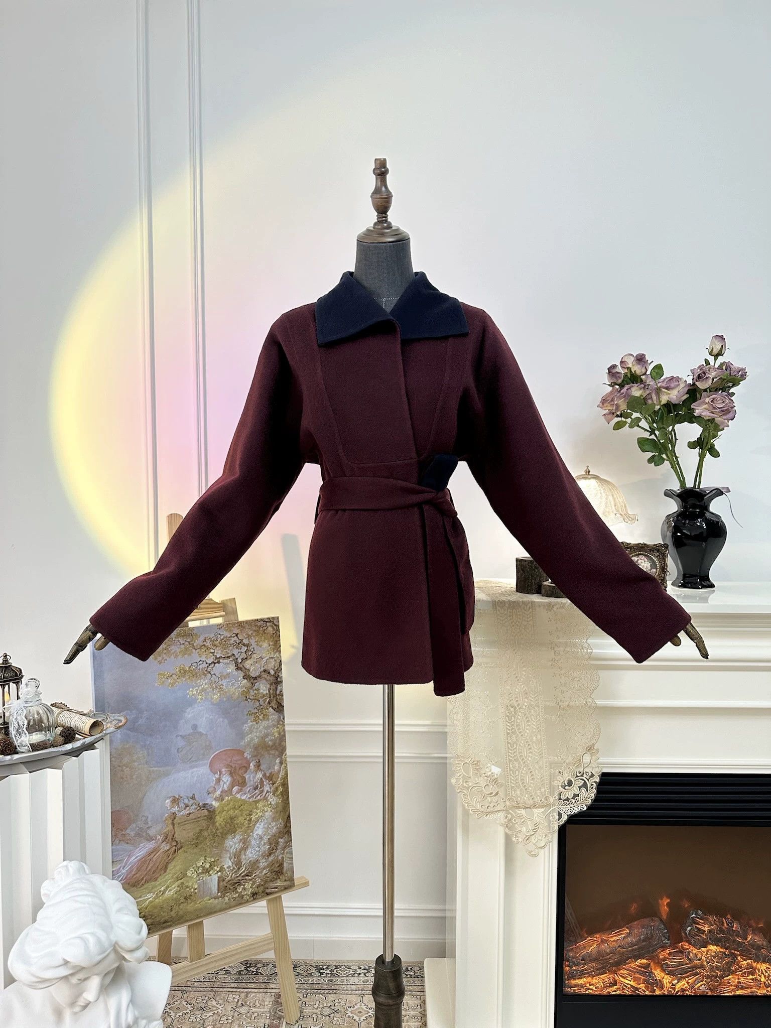 Hermes Hermes double-faced cashmere tie coat women's burgundy 40 Size M / US 6-8 / IT 42-44 - 4 Thumbnail