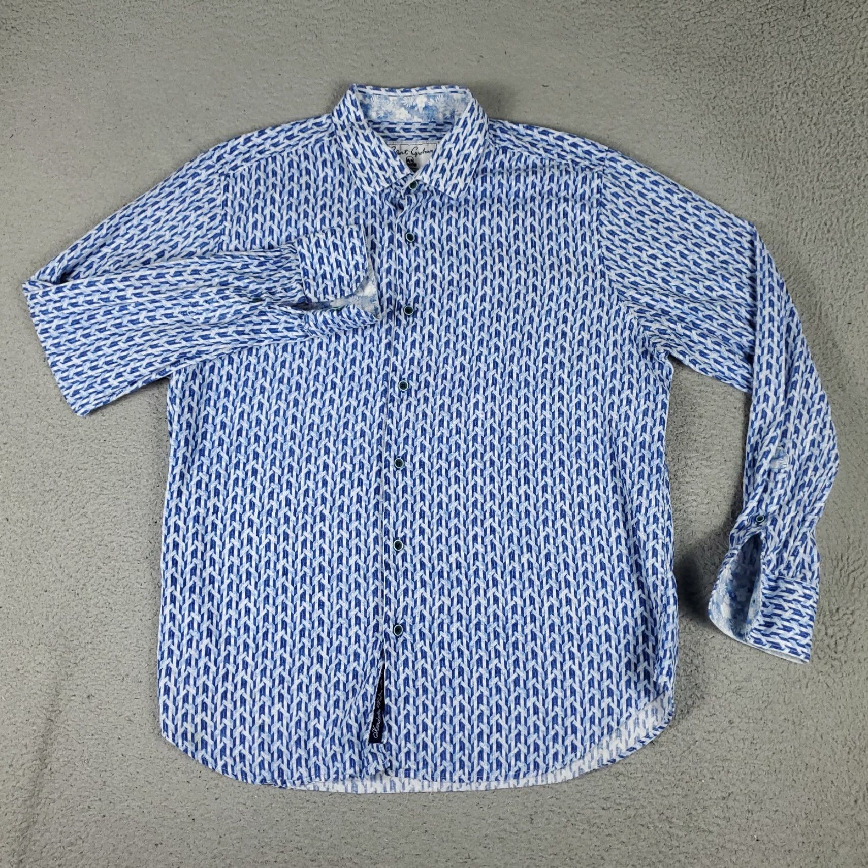 Robert Graham Robert Graham Shirt Mens XL Blue Button-Up Long Sleeve Cotton Linen Geometric Pattern Classic Modern Preppy Vintage No Size US XL / EU 56 / 4 - 2 Thumbnail
