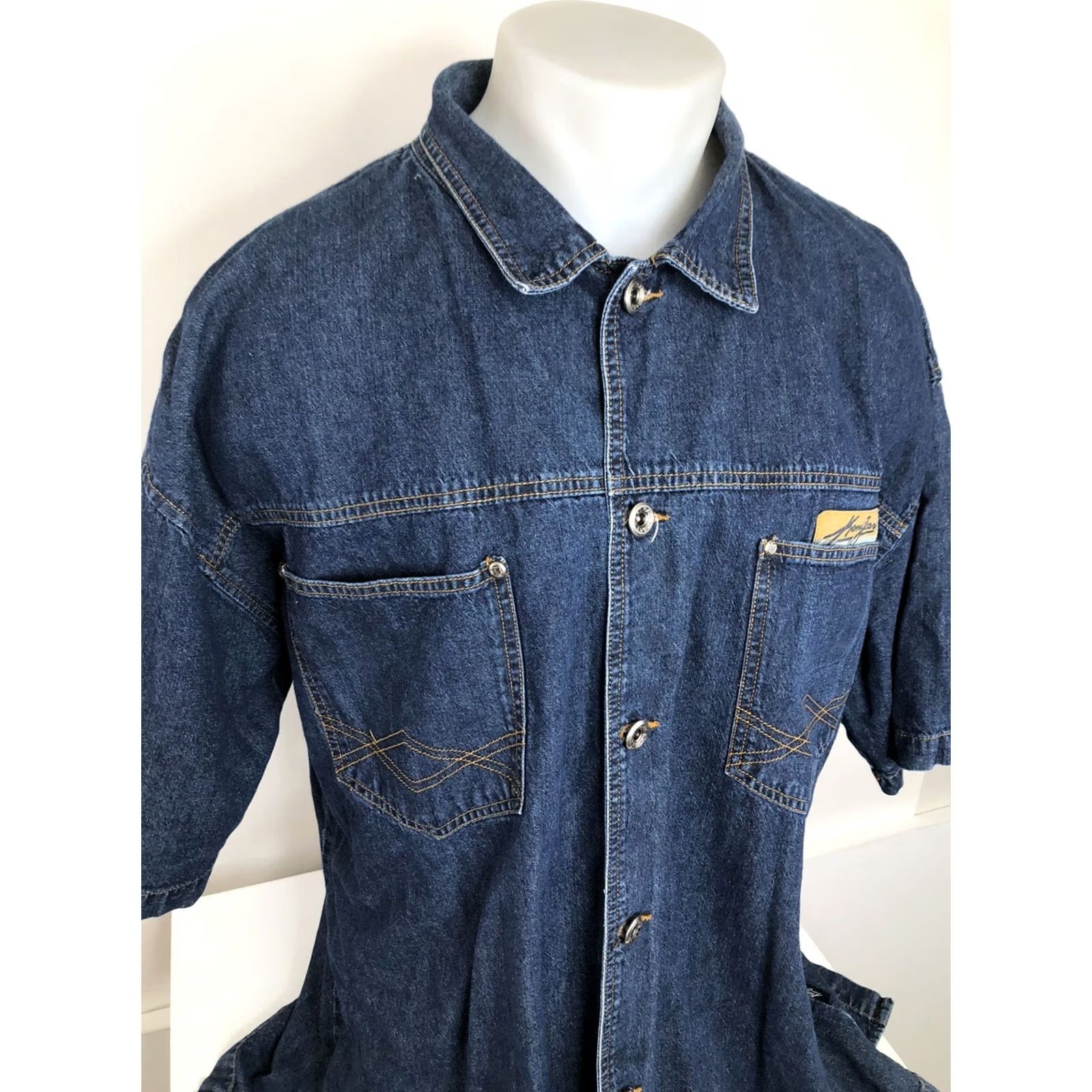 Denime VINTAGE KANI JEANS Denim Button-Up Shirt Jacket Mens 3XL Blue 1990s Heavy Duty Casual Short Sleeve Shirt Jacket Mens Mens/Unisex? Size US XXL / EU 58 / 5 - 3 Thumbnail