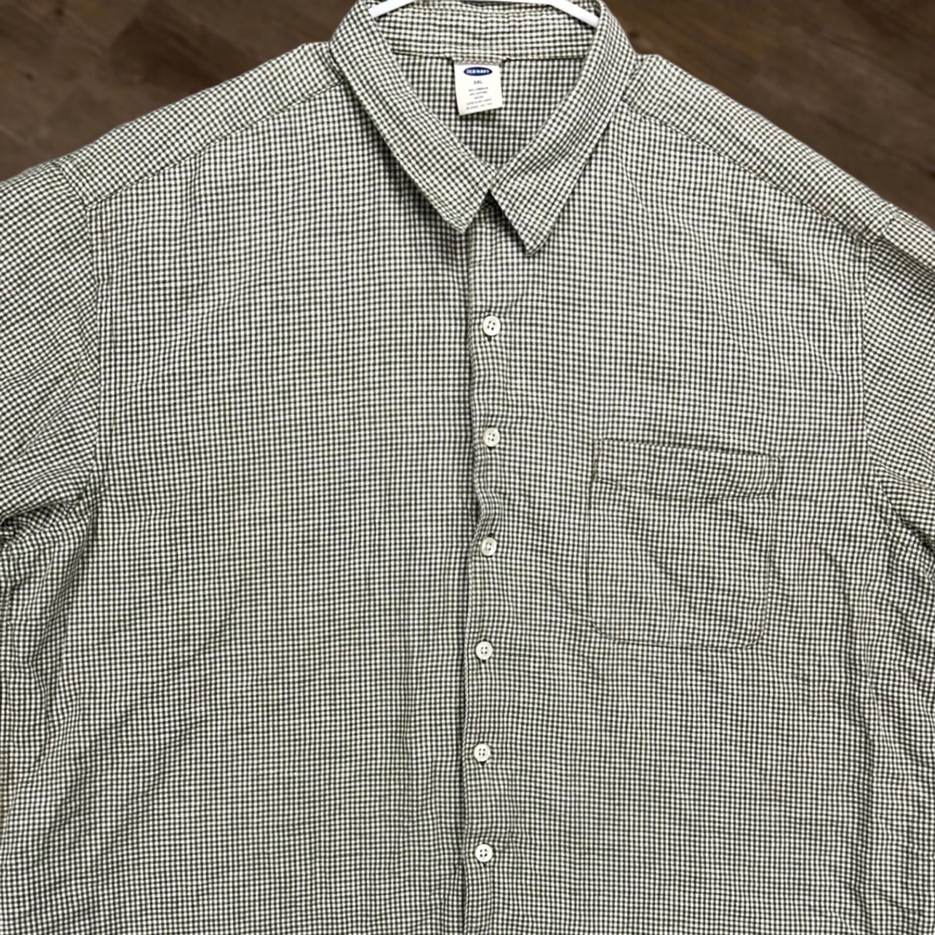 Old Navy Old Navy Shirt 2XL Button-Up Pocket Gingham Check Linen Blend Olive Green White Size US XXL / EU 58 / 5 - 1 Thumbnail